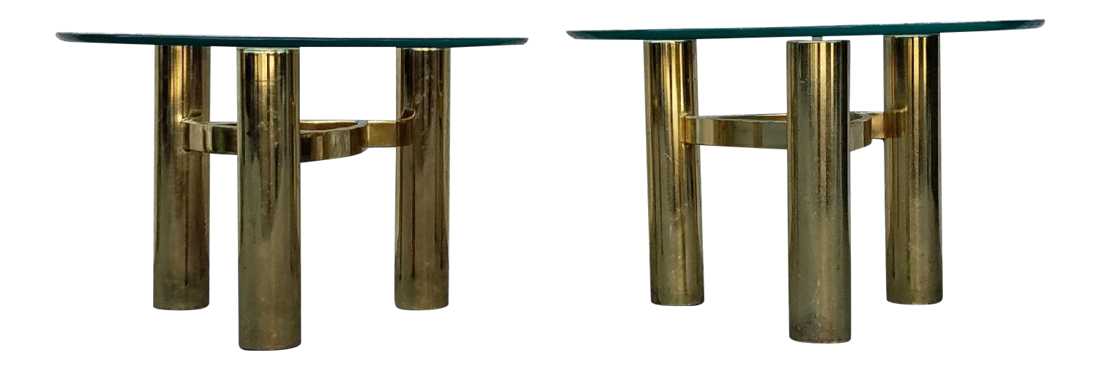 MidCentury Glass & Brass Side Tables A Pair Chairish
