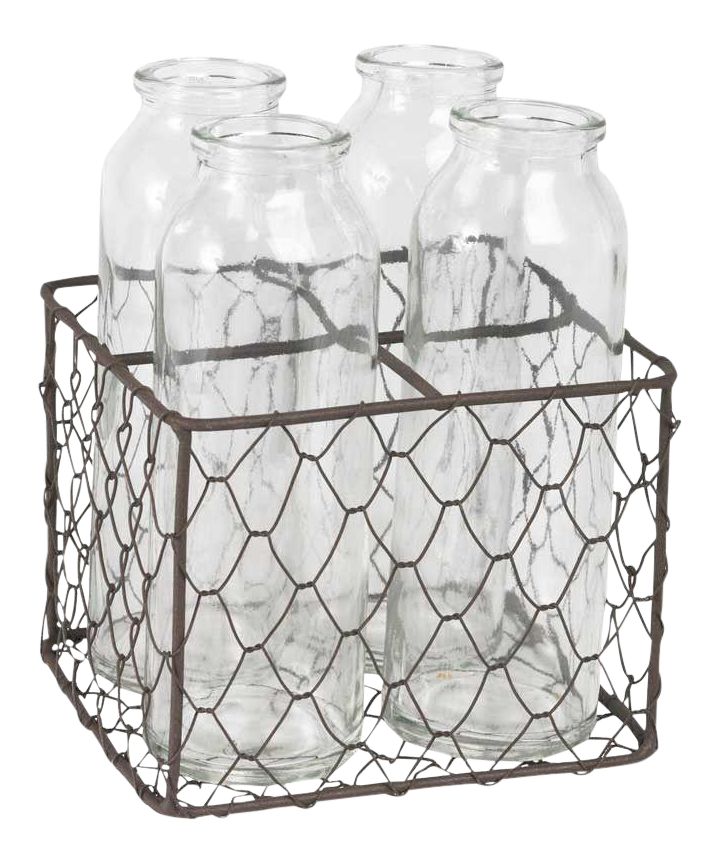 Download Clear Glass Bottles & Metal Mesh Holder - Set of 5 | Chairish Yellowimages Mockups