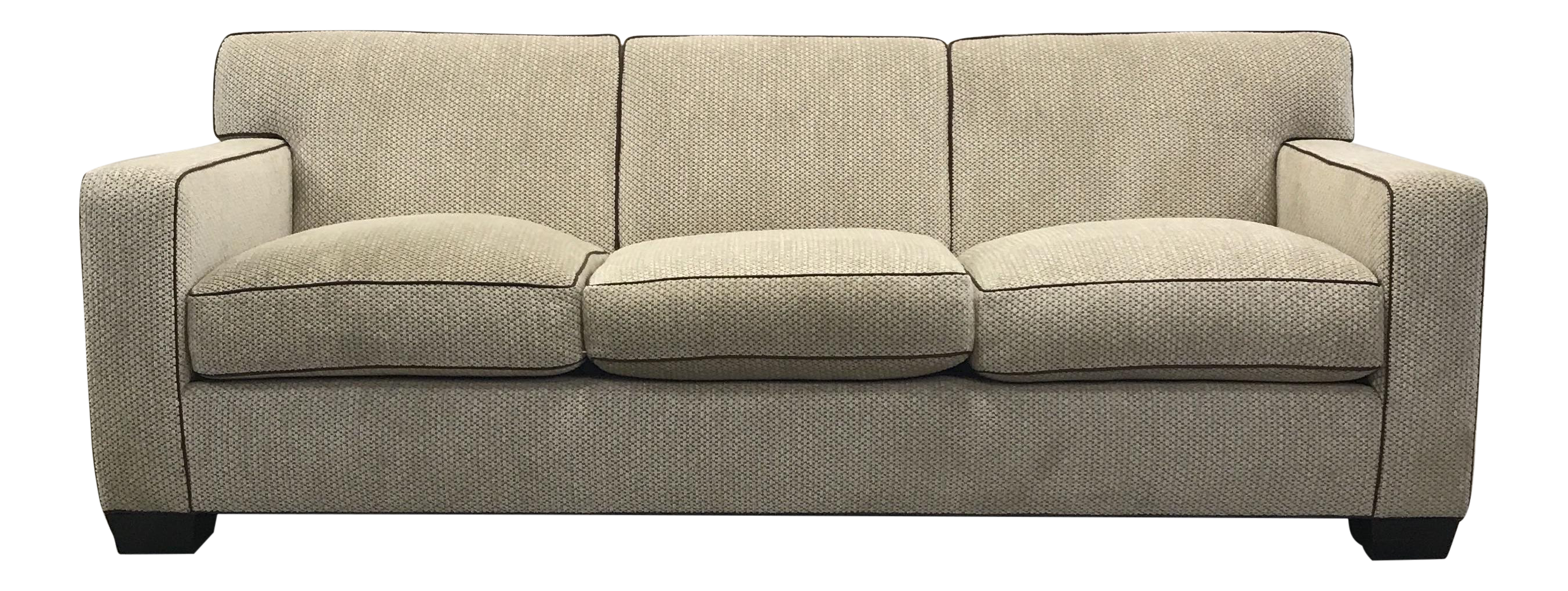 Ivory Boucle Textured Sofa with Leather Piping Chairish