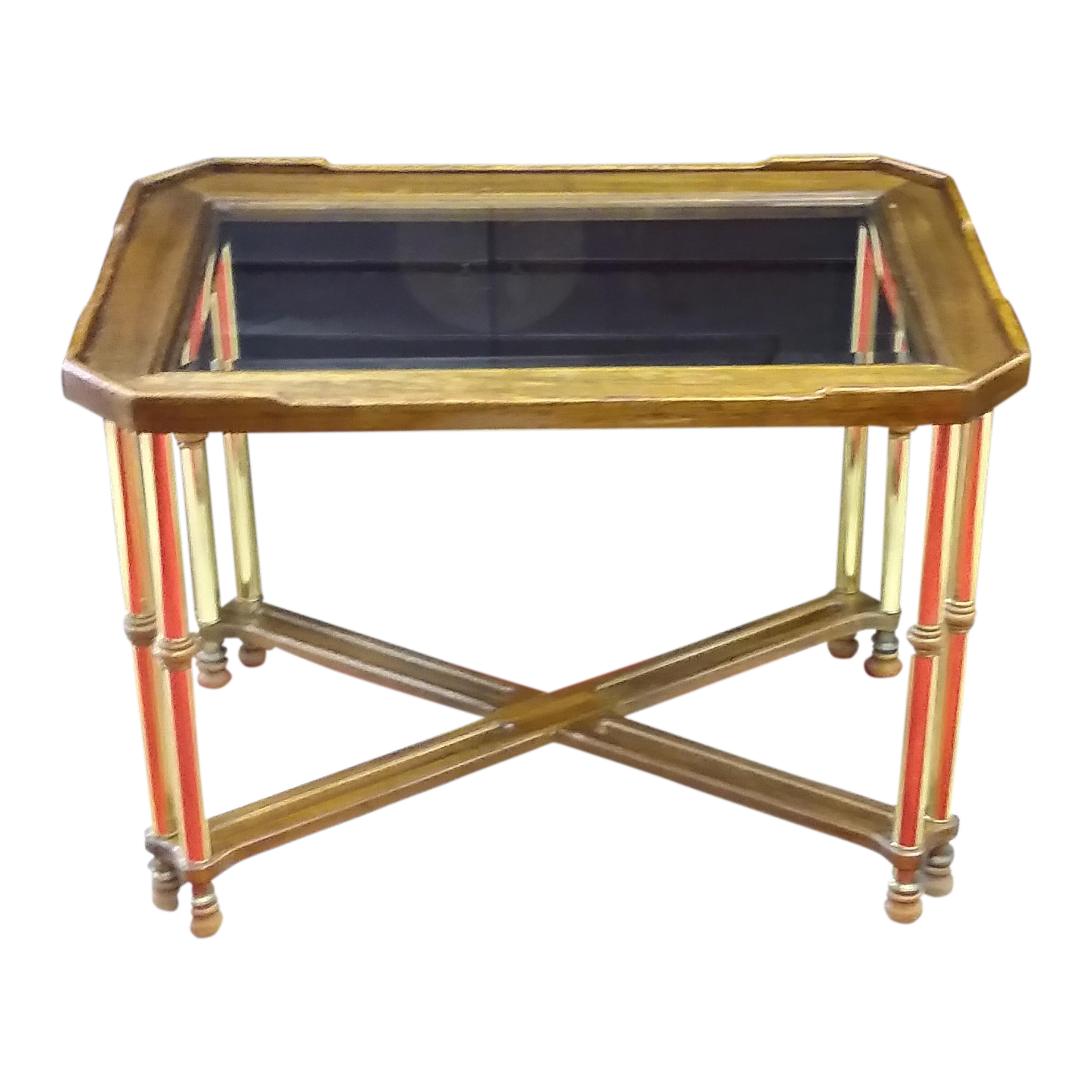 Hollywood Regency Glass Top Wood & Brass End Table Chairish