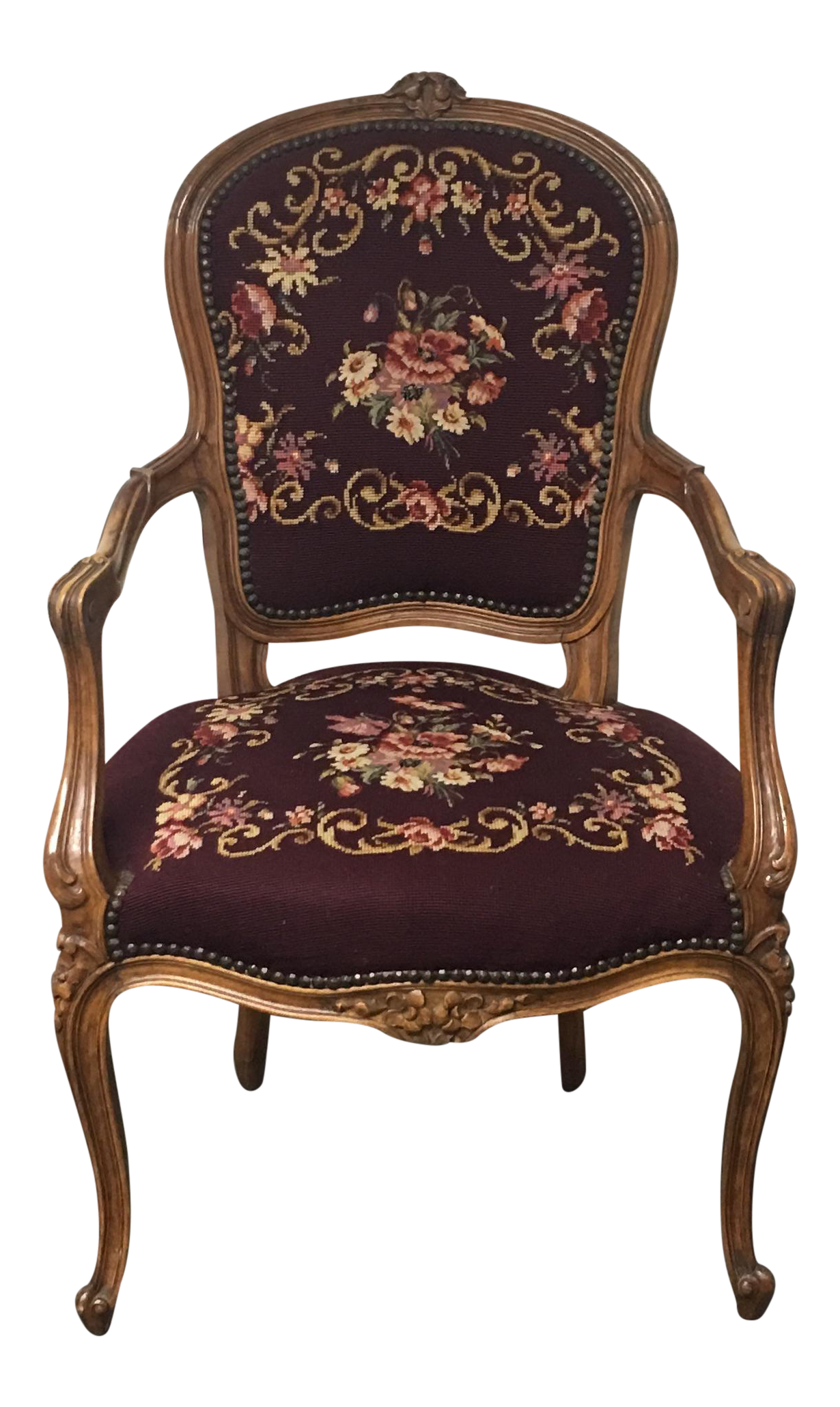 Vintage French Needlepoint Upholstery Side Chair Chairish