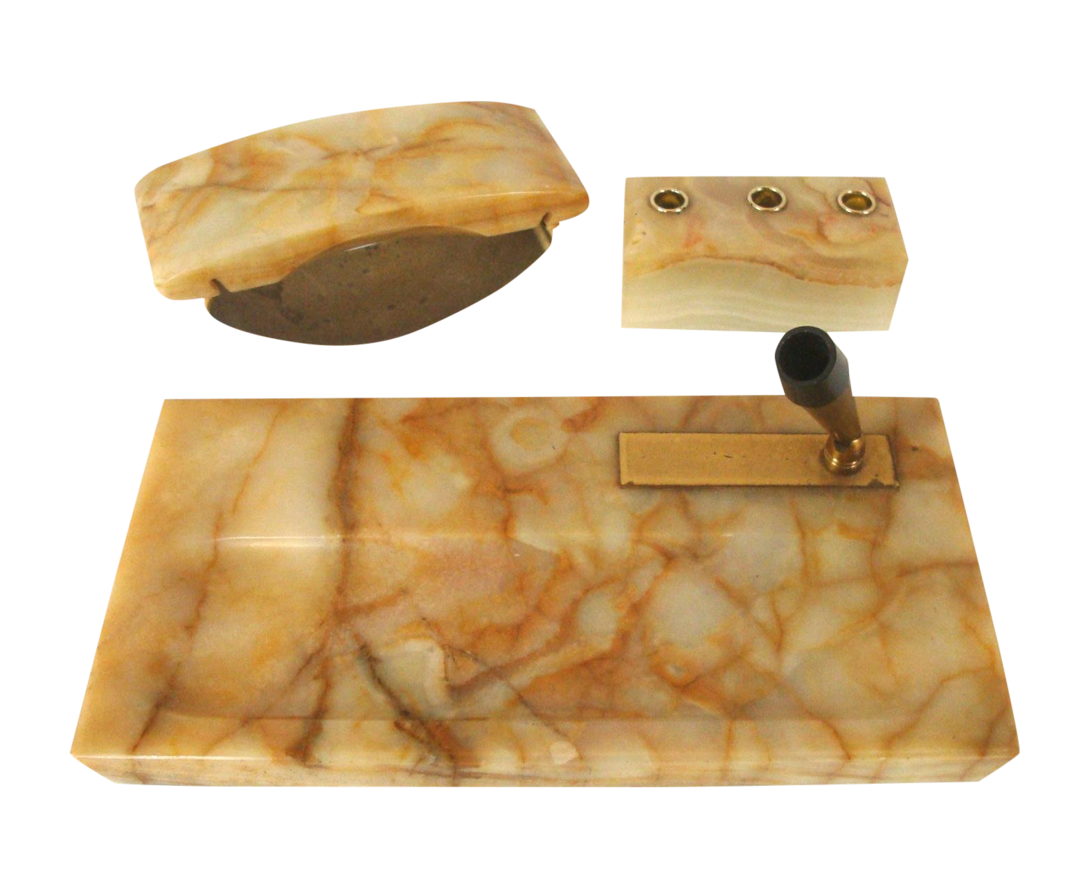 Vintage Onyx Stone Office Desk Accessories, Set of 3 Chairish