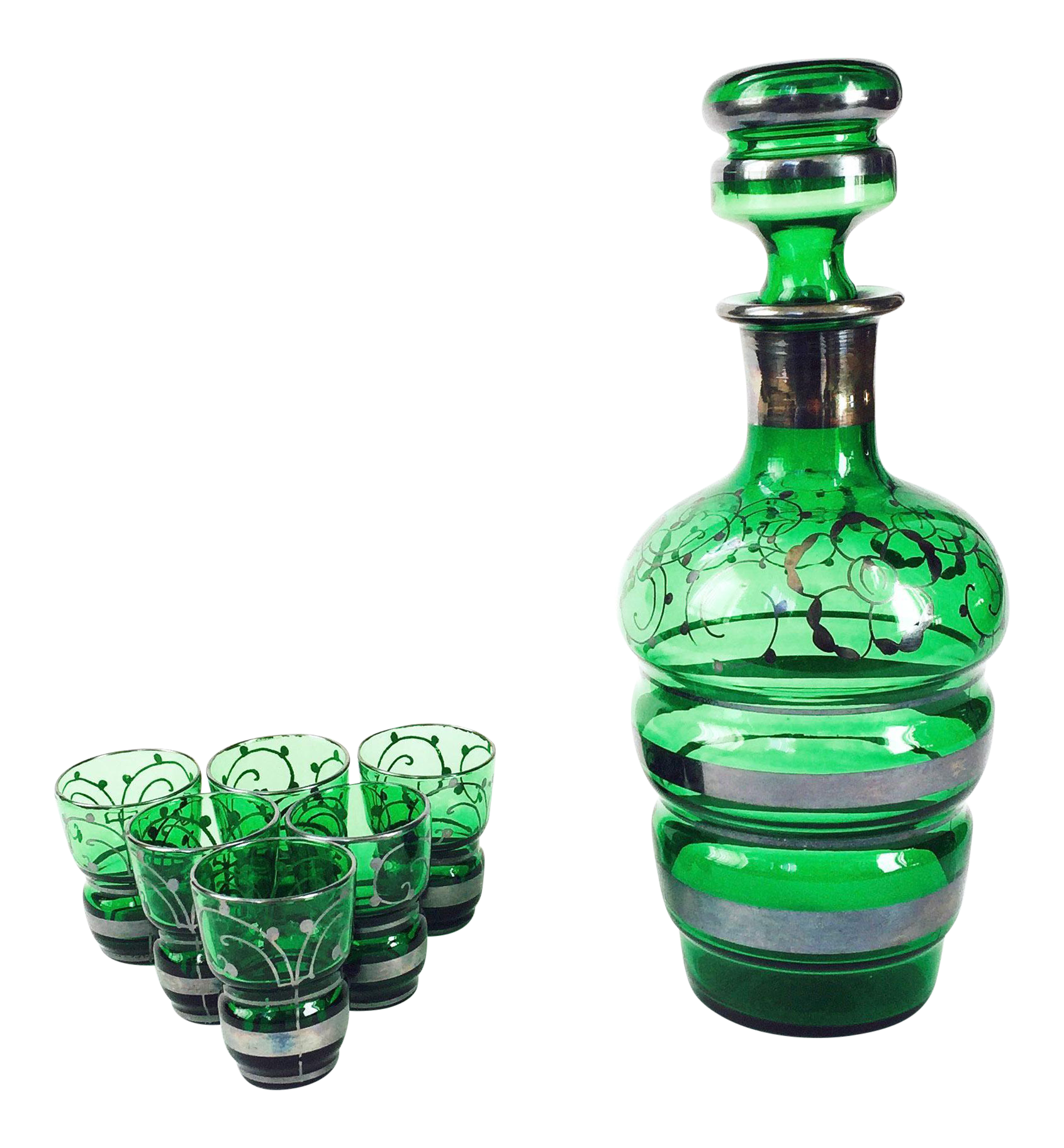 Vintage Emerald Green Glass Decanter Set Chairish