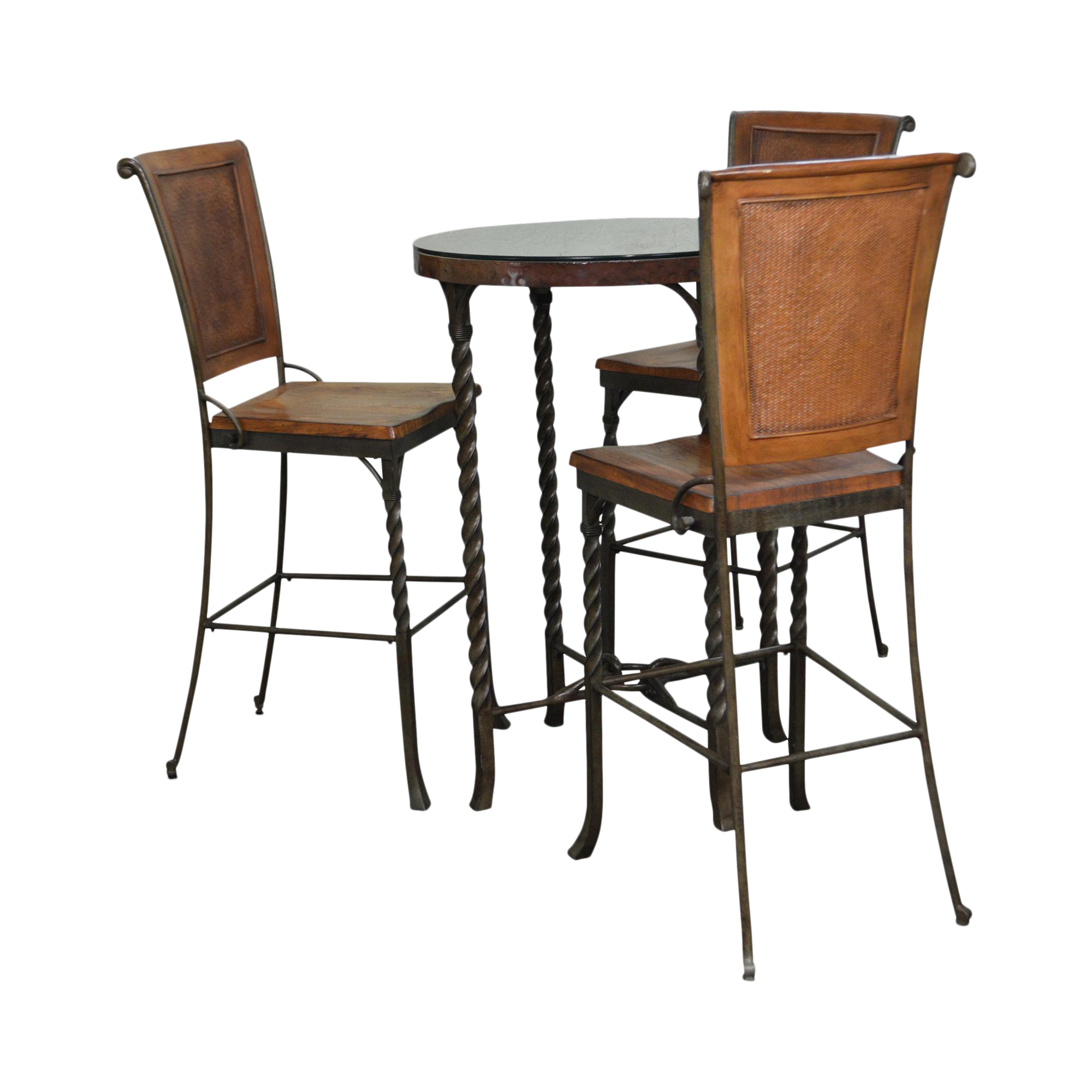 Iron & Hammered Copper Top Round High Top Pub Table w/ 3 Bar Stools Chairish