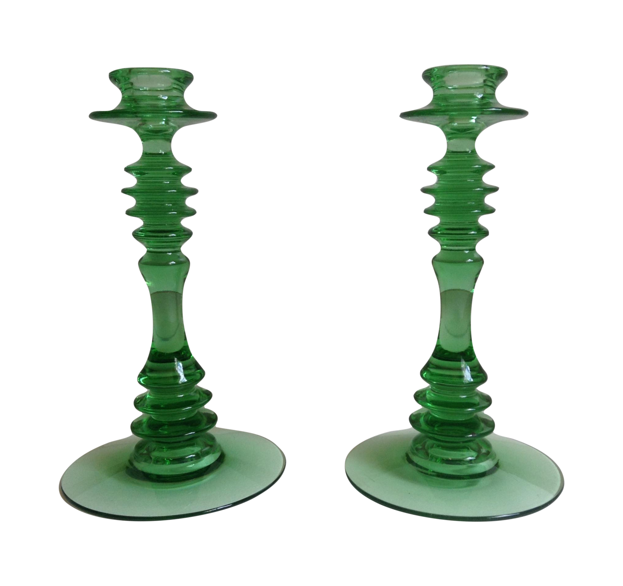 Green Depression Glass Candle Holders A Pair Chairish
