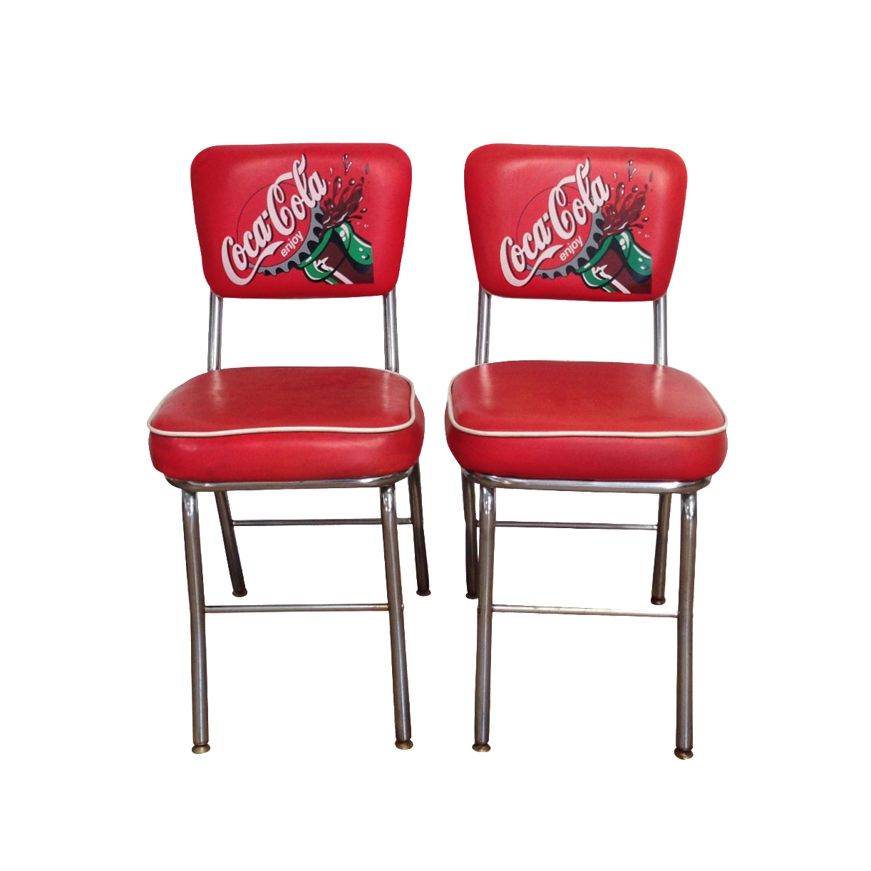 Coca-Cola Red Vinyl Cafe Chairs - A Pair | Chairish