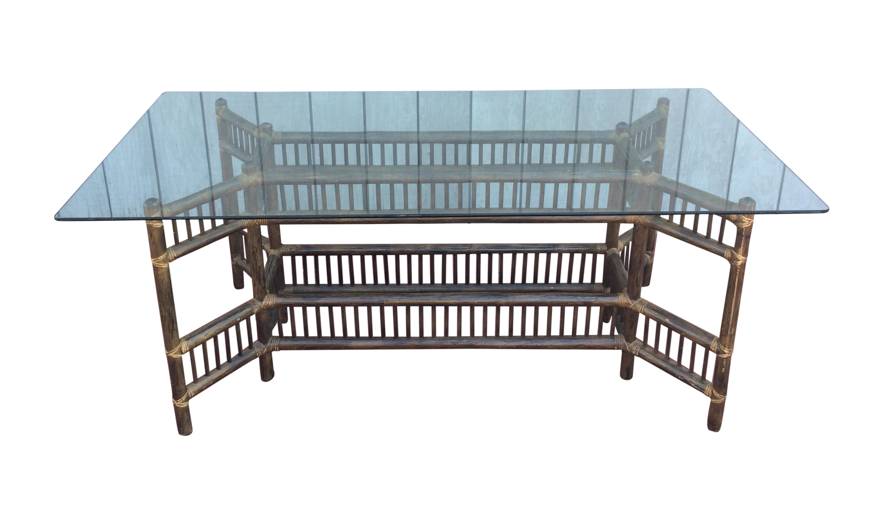 Bamboo Dining Table With Glass Top Chairish