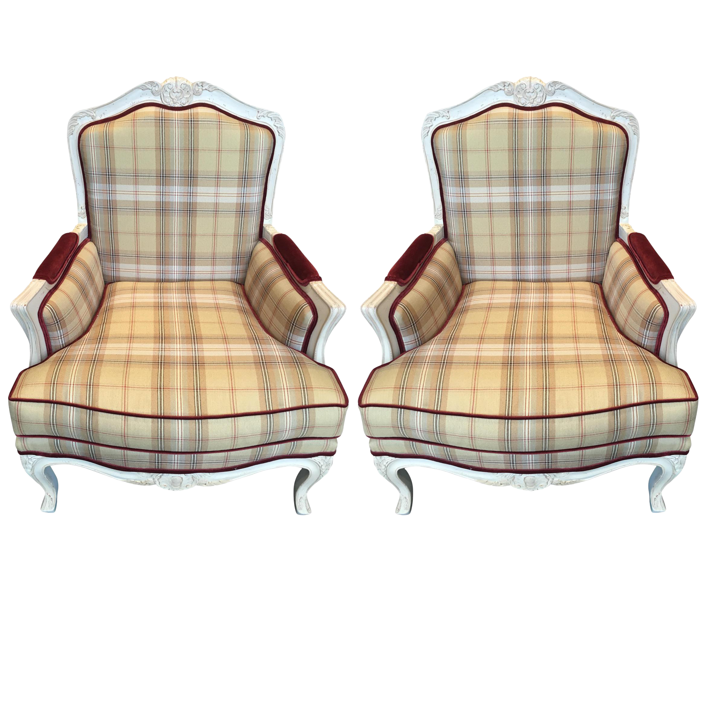 Plaid French Heritage Arm Chairs A Pair Chairish