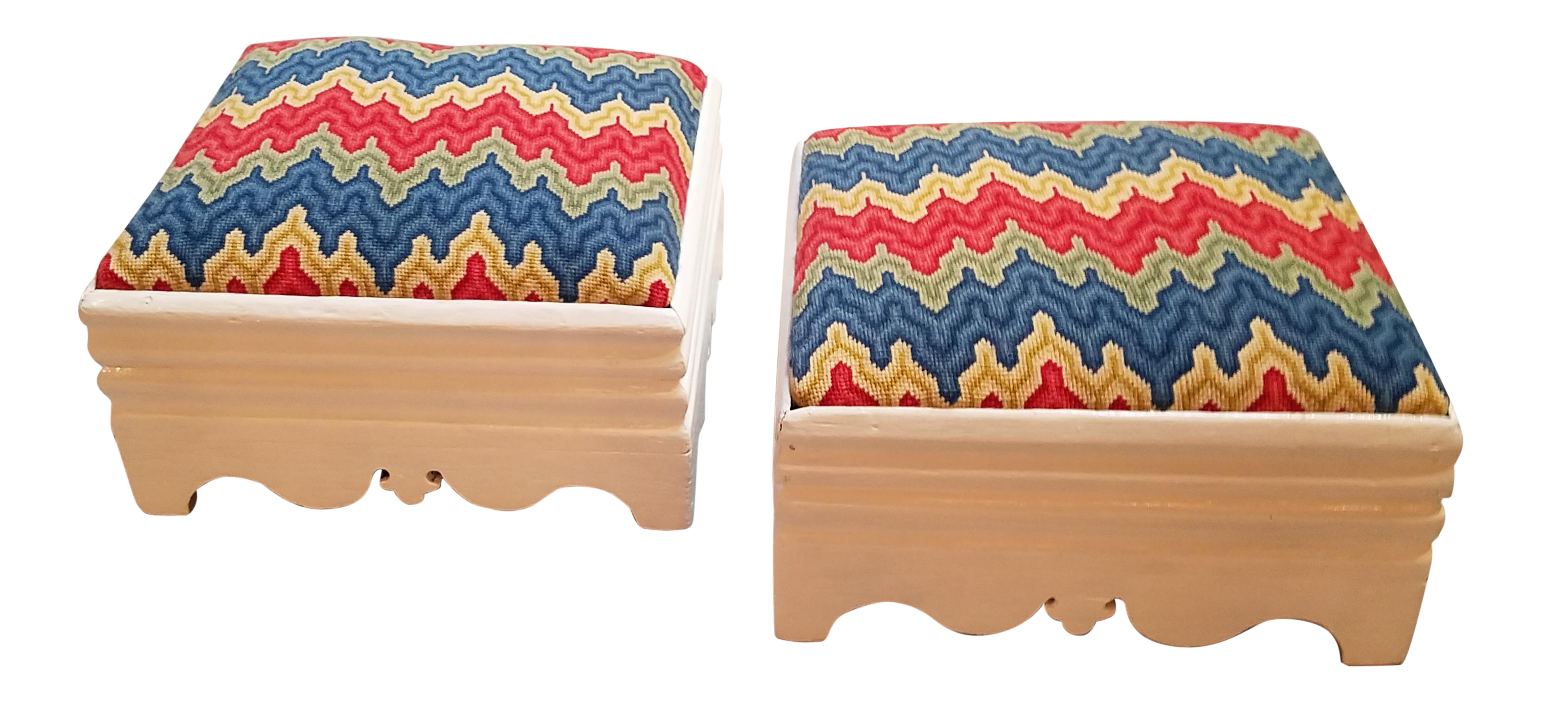 White Victorian Needlepoint Footstools A Pair Chairish