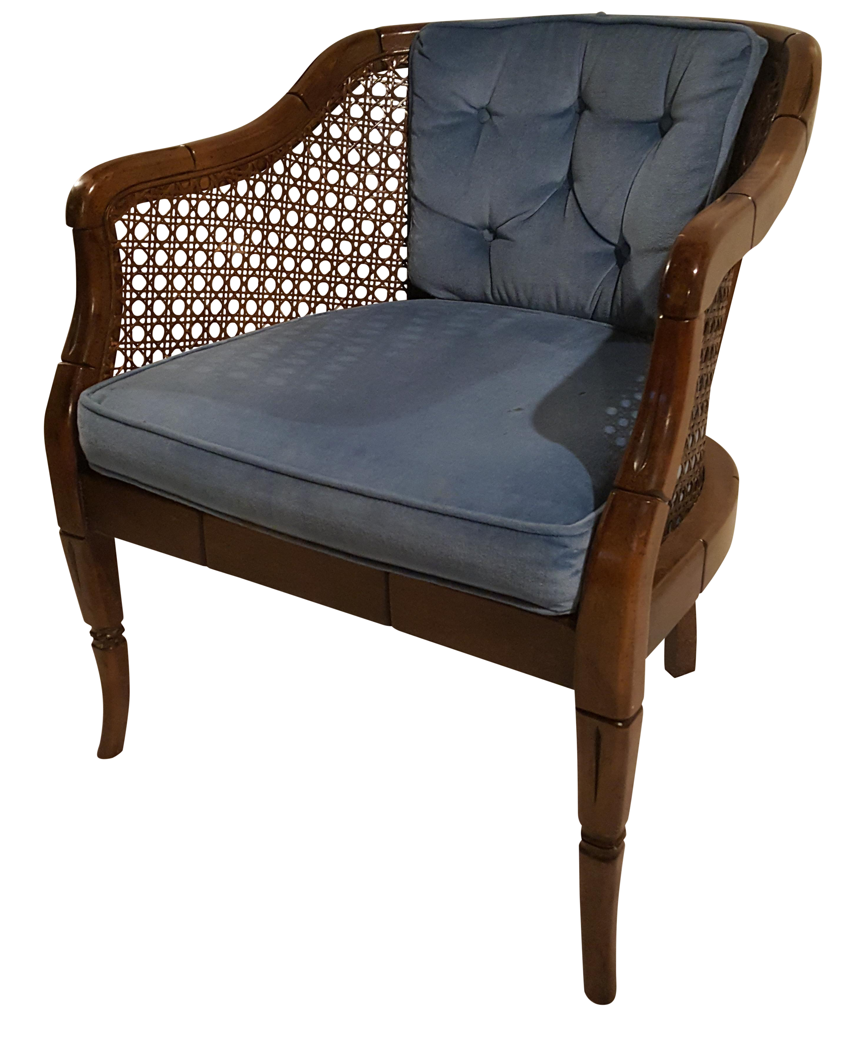 French Cane & Velvet Barrel Back Club Chair Chairish