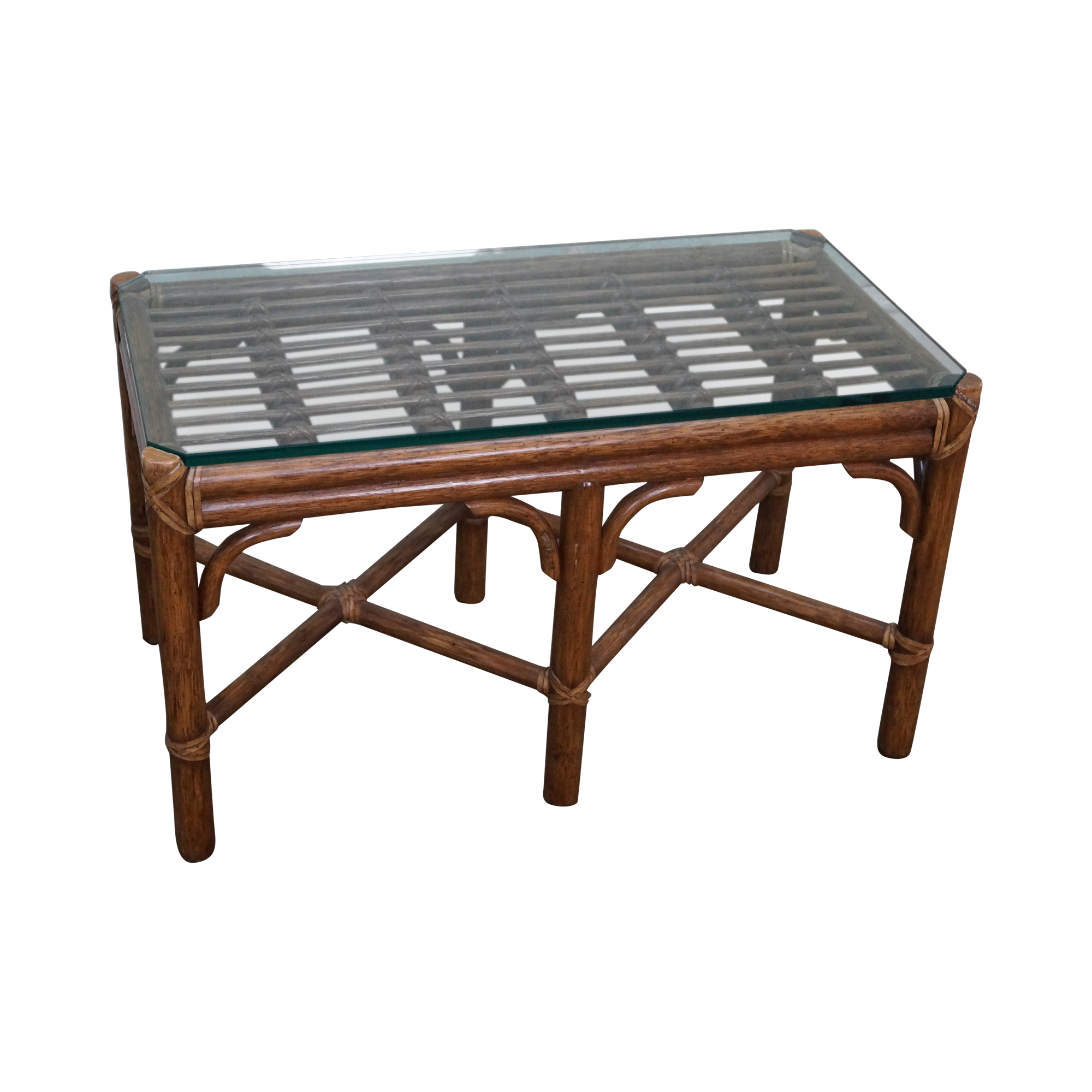 McGuire Rattan Bamboo Glass Coffee Table | Chairish