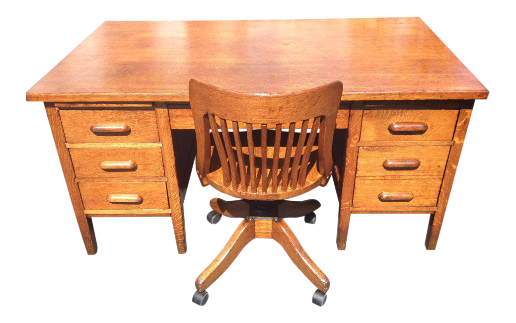 Antique Golden Oak Teachers Desk & Banker’s Chair Chairish