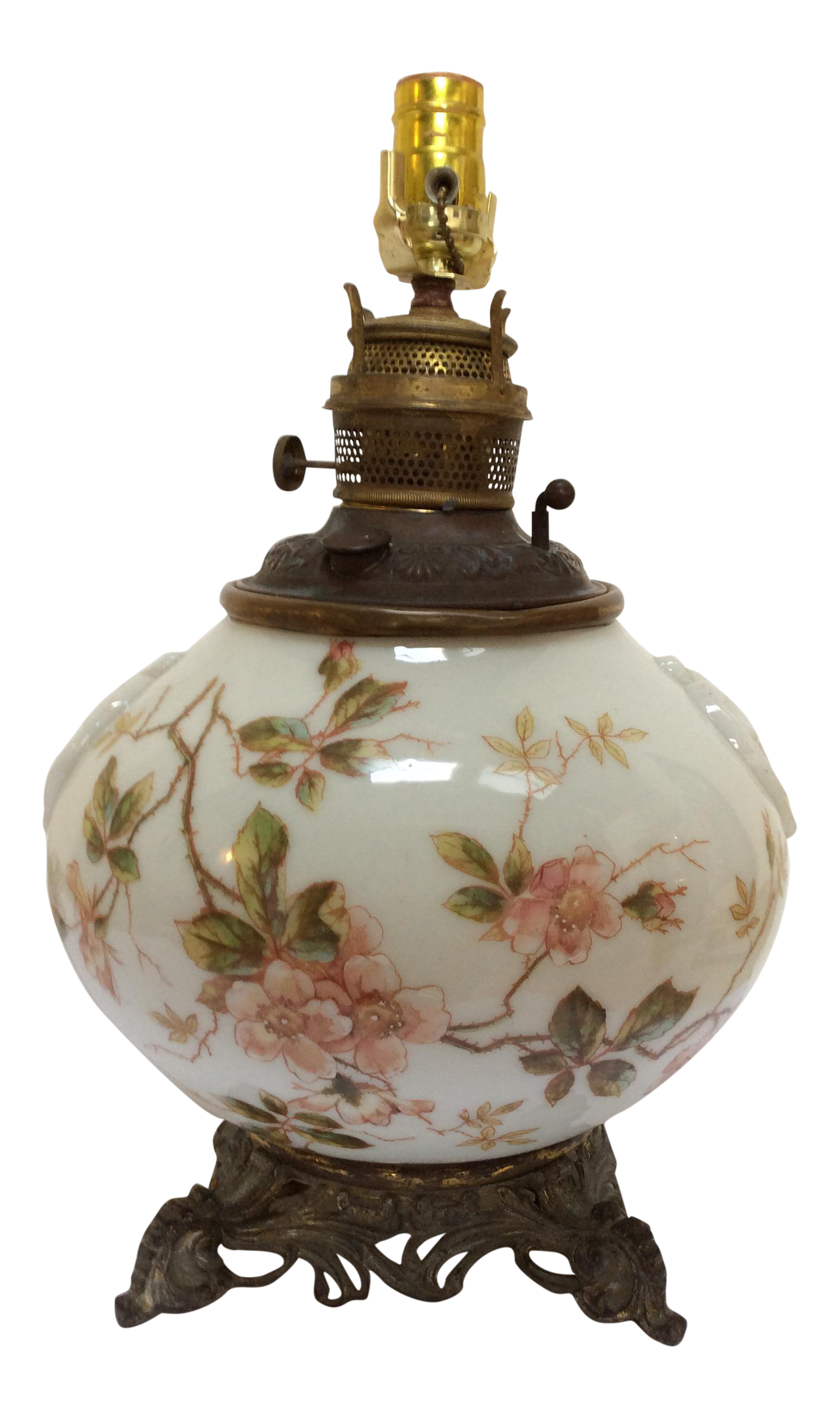 Antique White Glass Floral Lamp Chairish