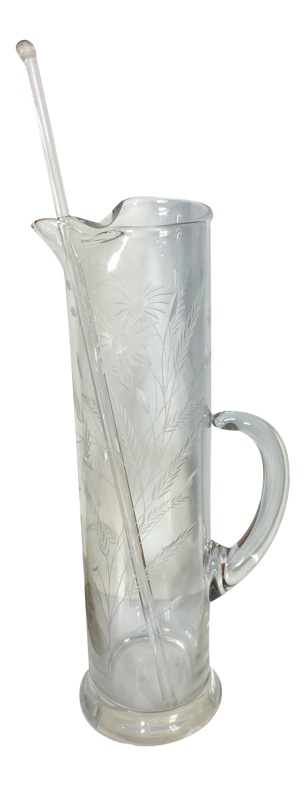 Vintage Etched Glass Cocktail Pitcher with Glass Stirrer Chairish