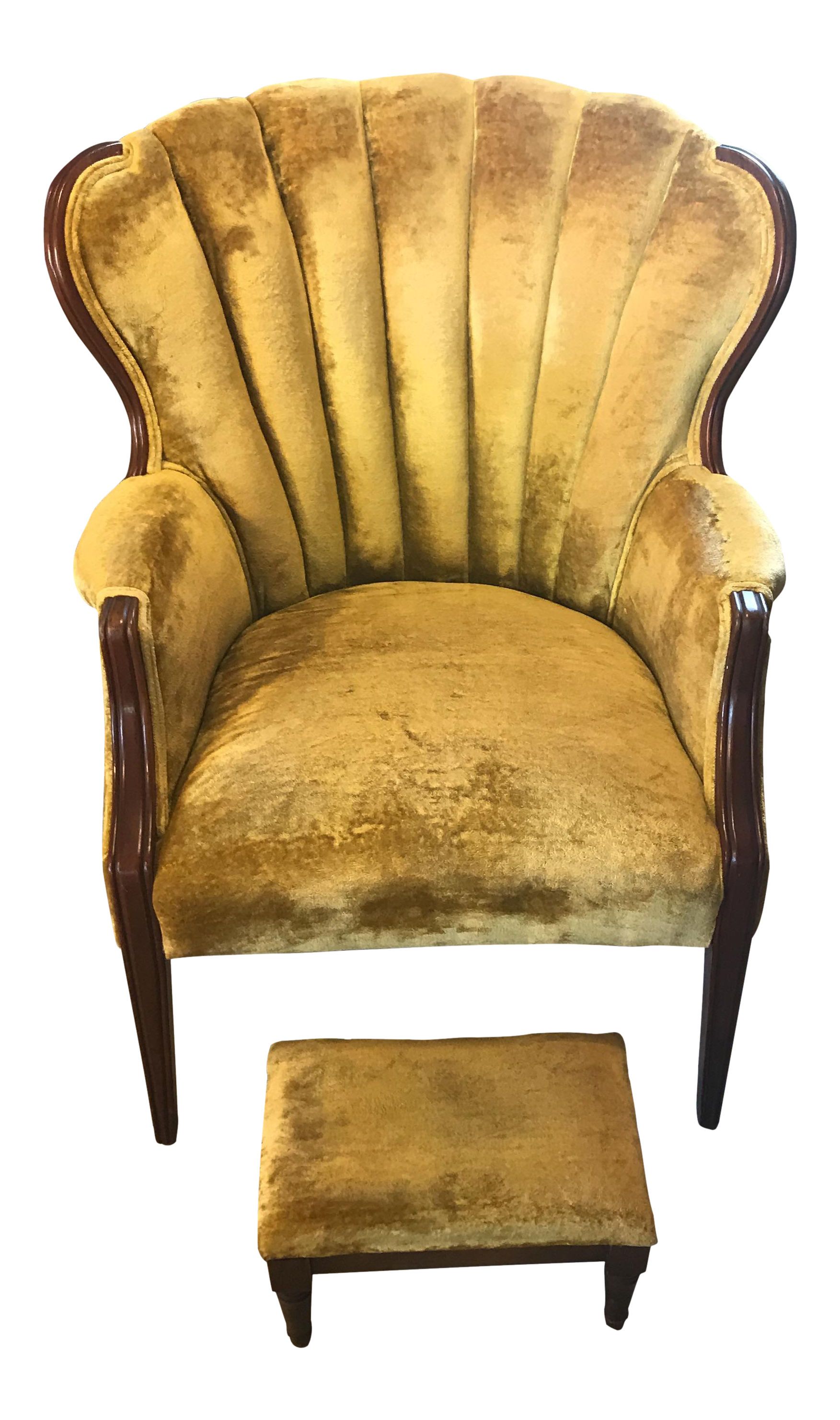 Antique 1920s Crushed Yellow Velvet Arm Chair with Footstool Chairish