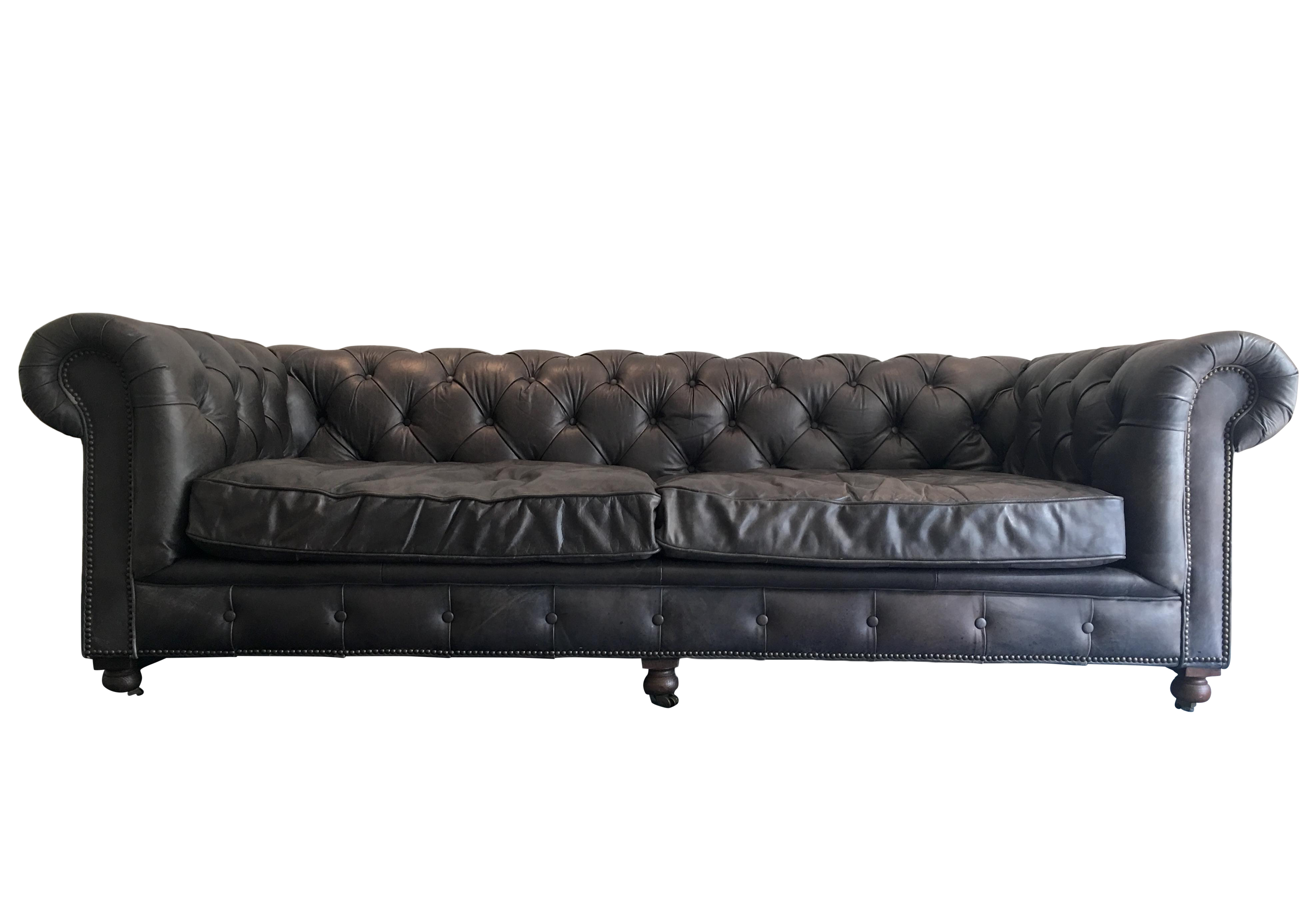 Restoration Hardware Kensington Black Leather Sofa Chairish