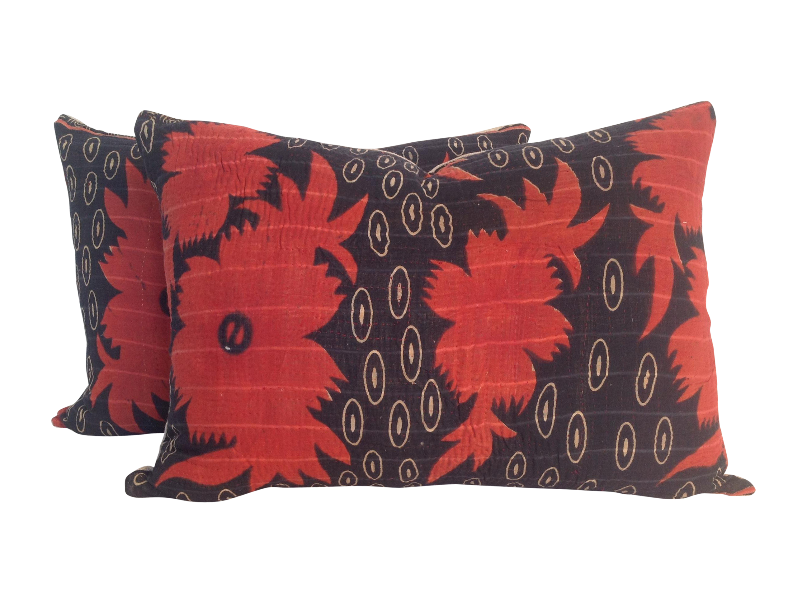 Vintage Block Printed Kantha Quilt Pillows Pair Chairish