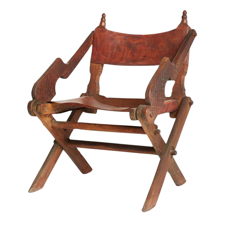 Antique Mexican Leather & Carved Wood Chair Chairish