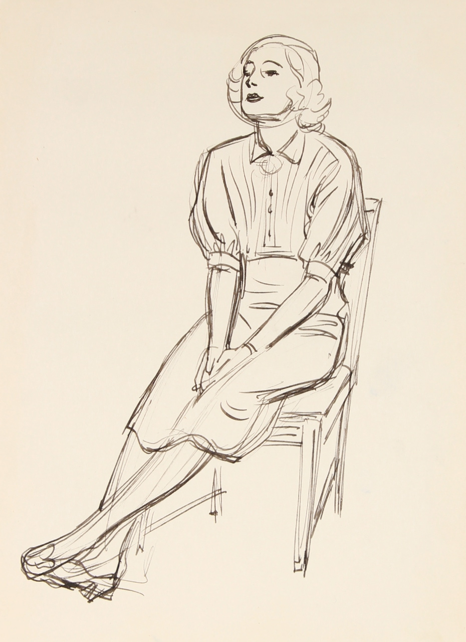 C. 1920s Woman in a Chair Ink Drawing | Chairish