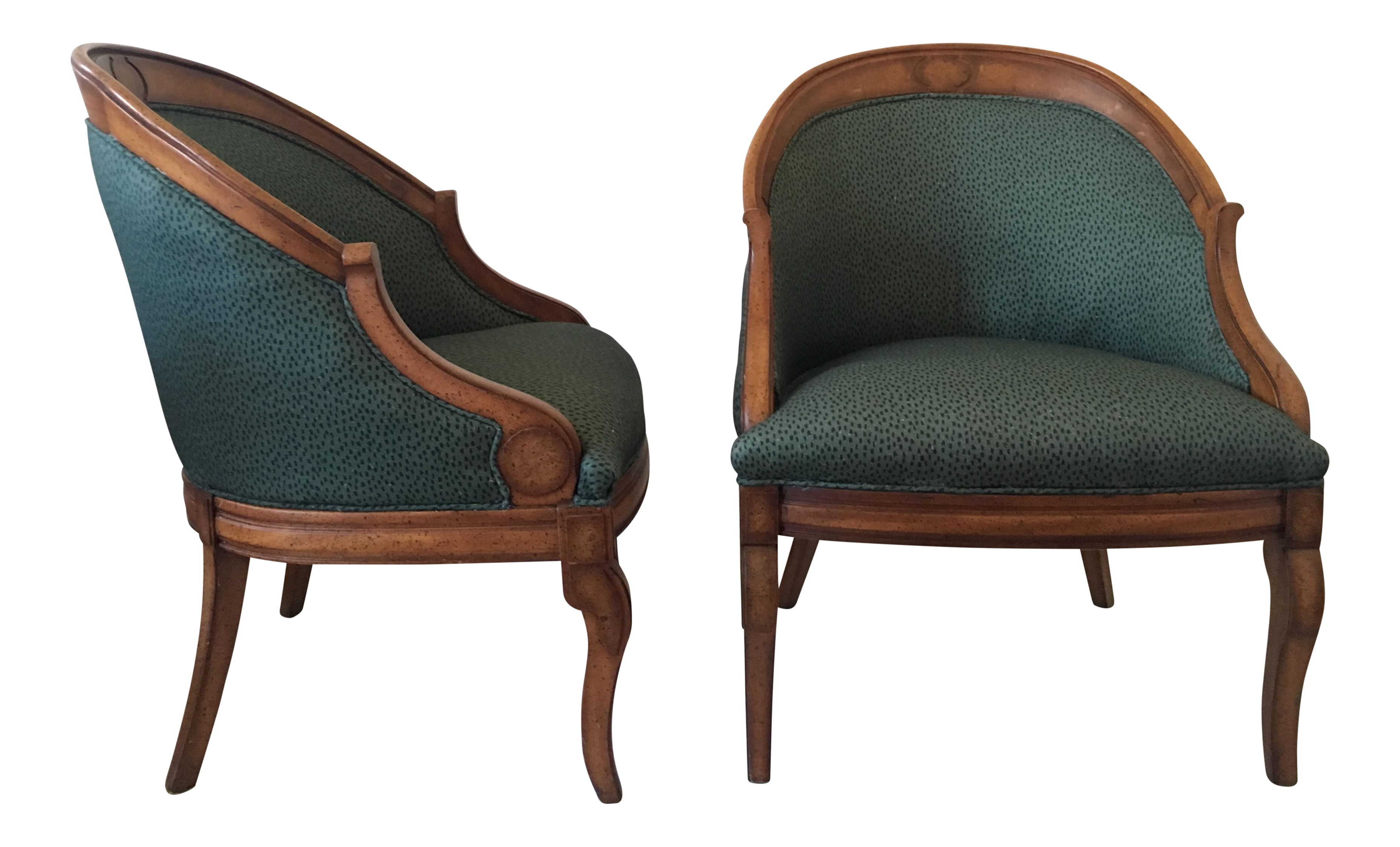 Vintage Upholstered Barrel Chairs - A Pair | Chairish