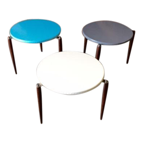 stacking refinished tables mid century side chairish