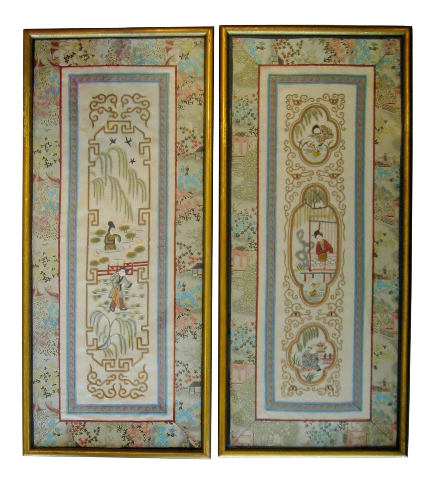 Vintage Chinese Silk Wall Panels a Pair Chairish