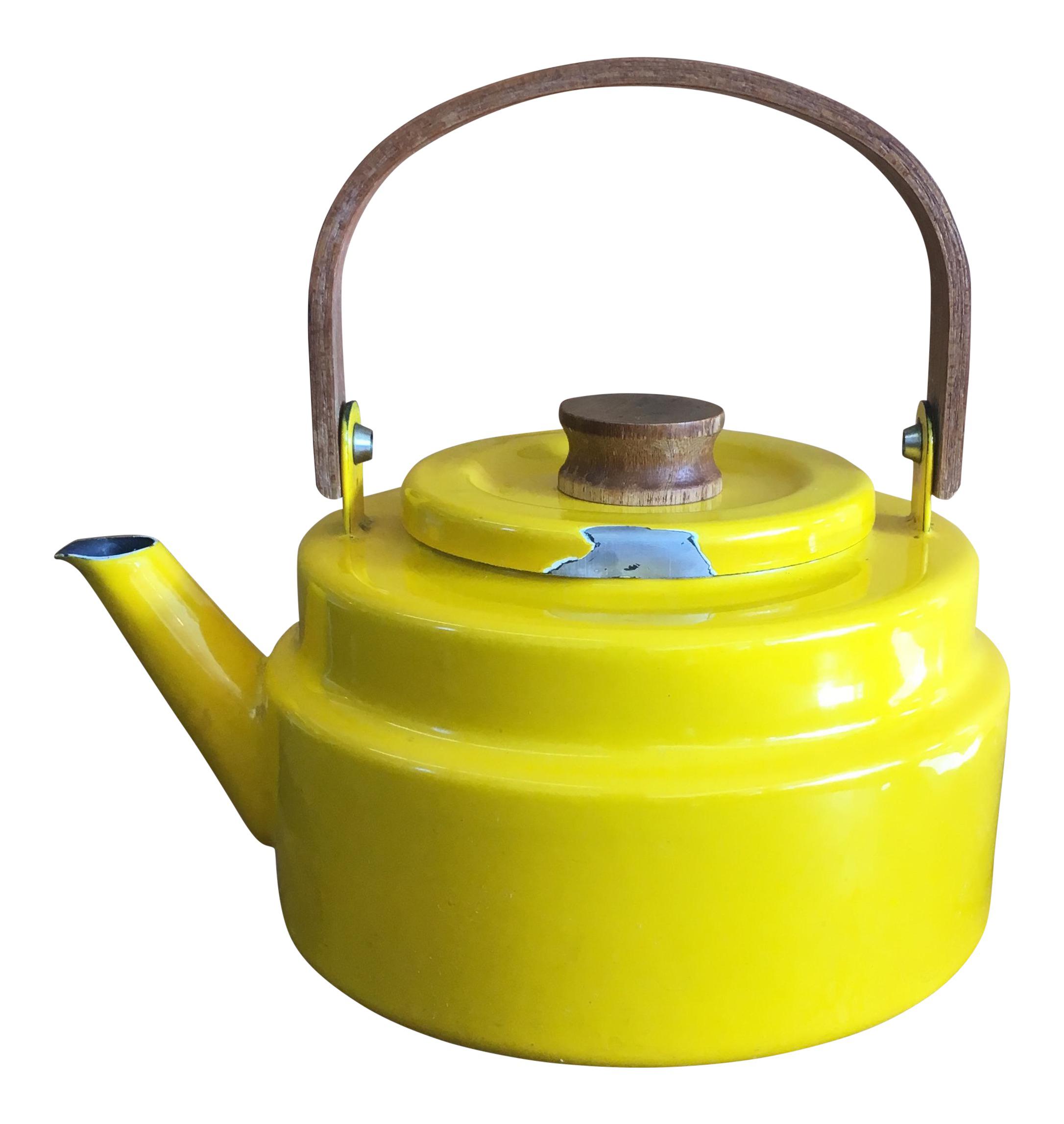 MidCentury Modern Yellow Enameled Tea Kettle Chairish