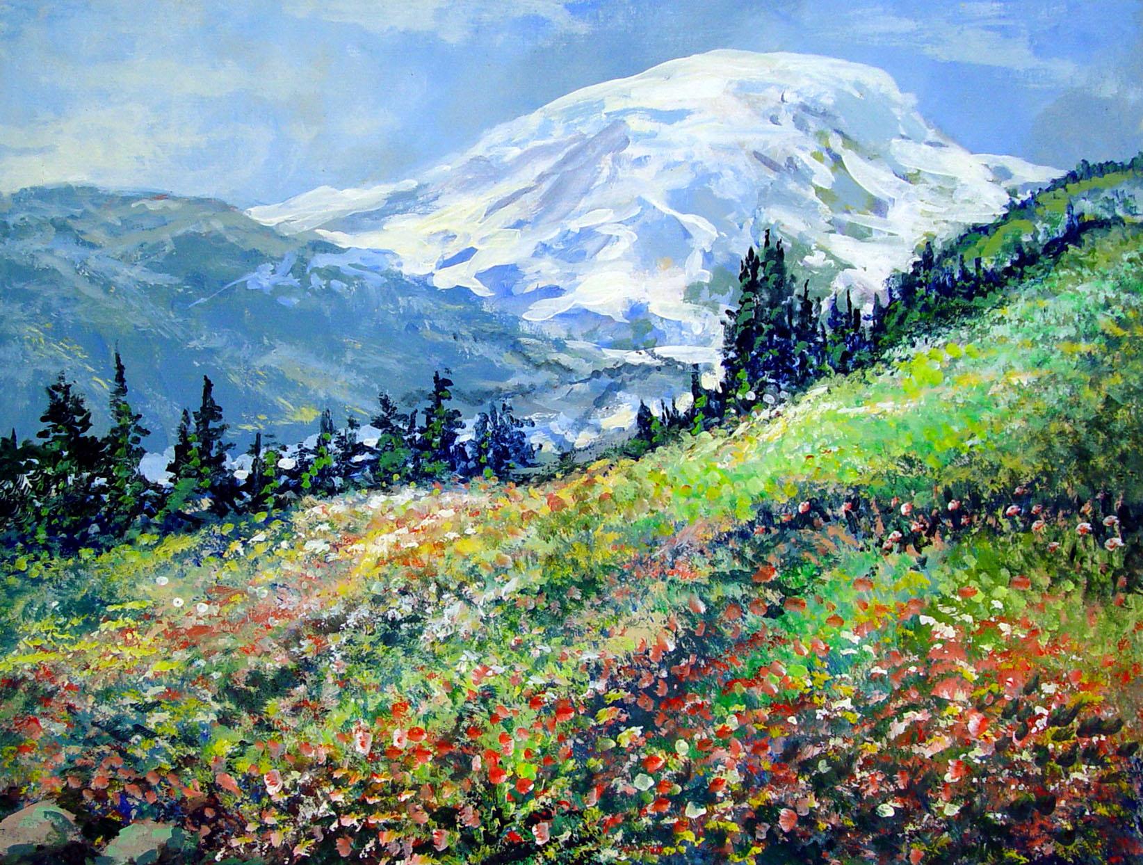 Mt Rainier Painting by Simon Michael Chairish
