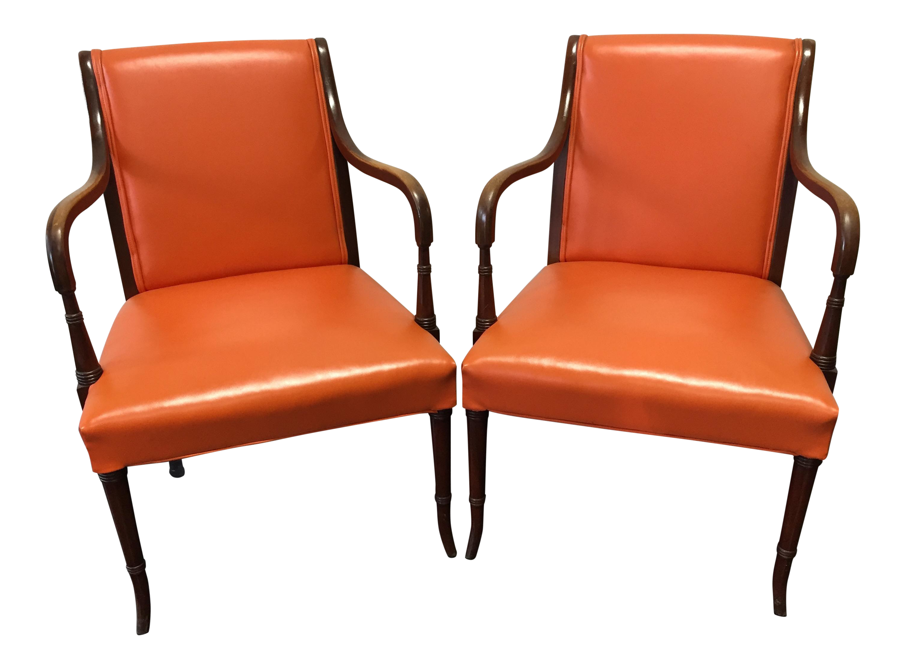 Vintage MidCentury Orange Vinyl Chairs Pair Chairish
