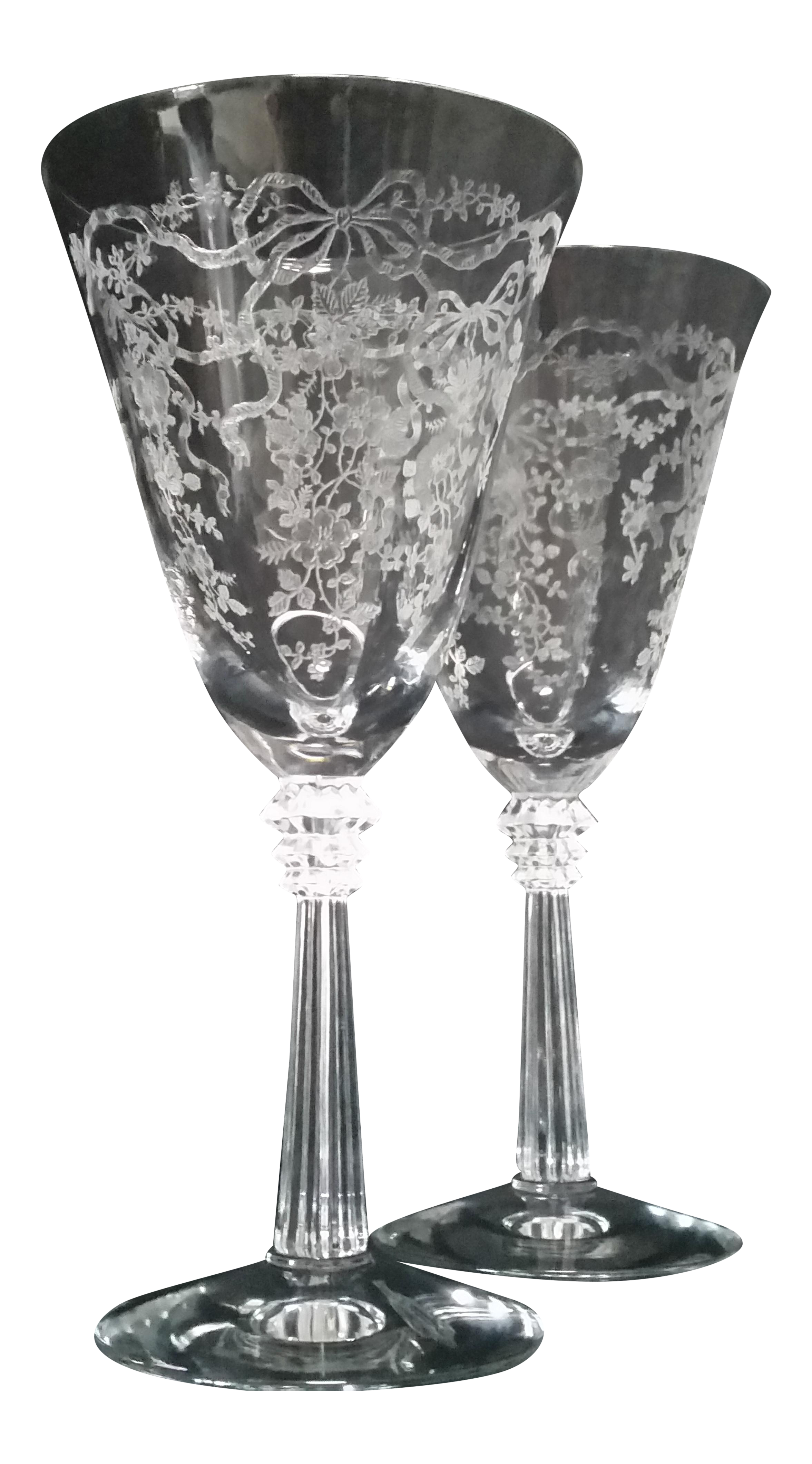 Fostoria Romance Etched Crystal Glasses Pair Chairish