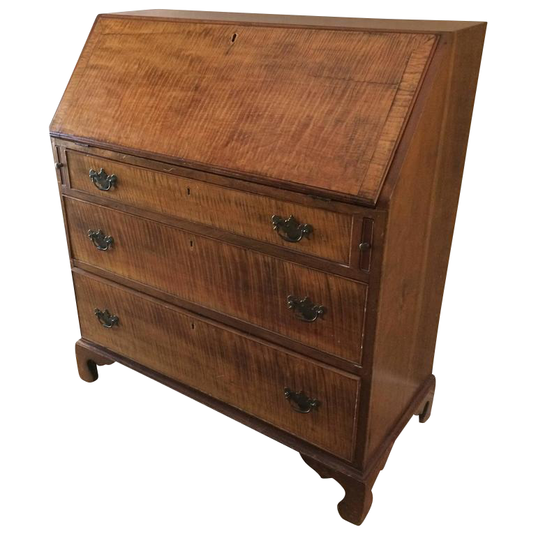 late 18th century antique tiger maple and cherry slant front desk secretary 6893