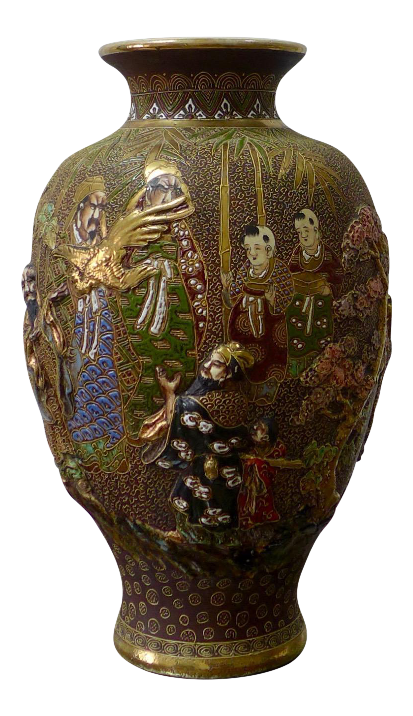 Japanese Satsuma Moriage Porcelain Vase Chairish