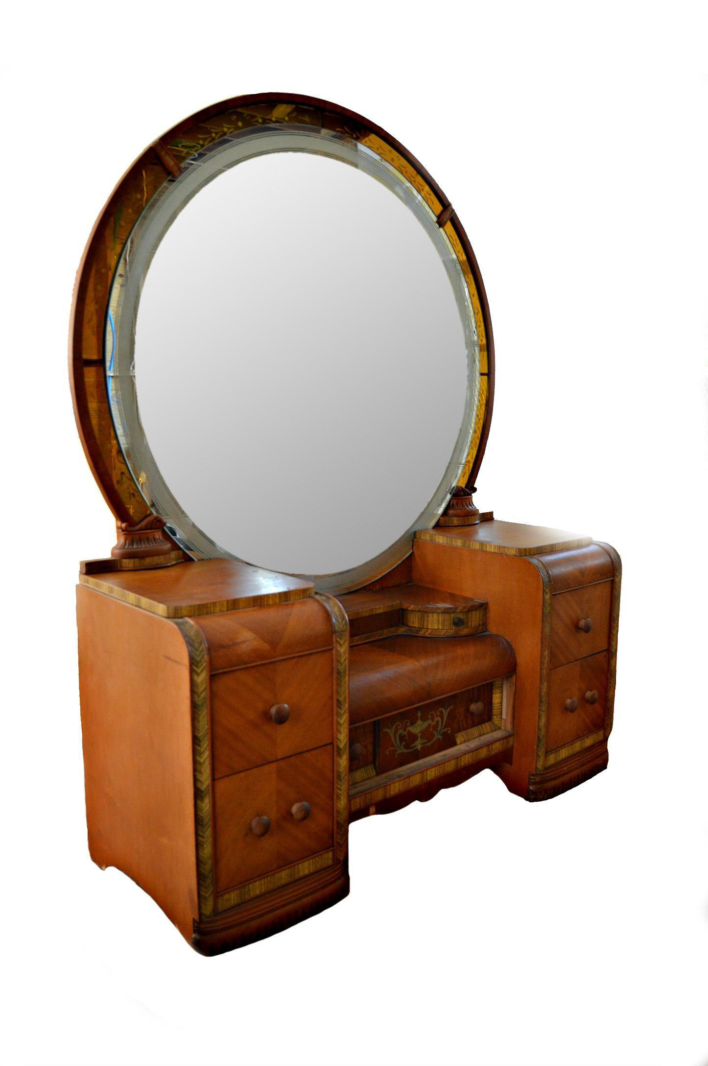 Vintage Art Deco Waterfall Vanity Desk & Mirror Chairish