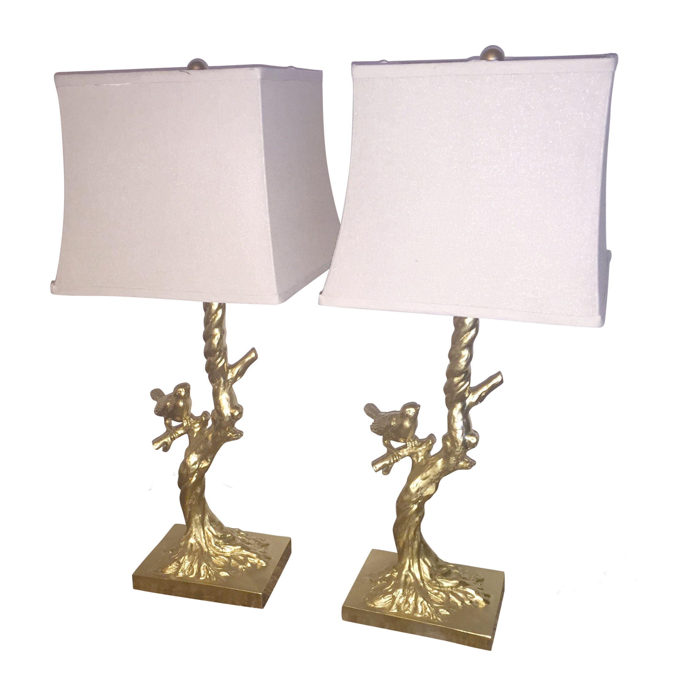 Gilt Gold Birds on a Branch Lamps Pair Chairish