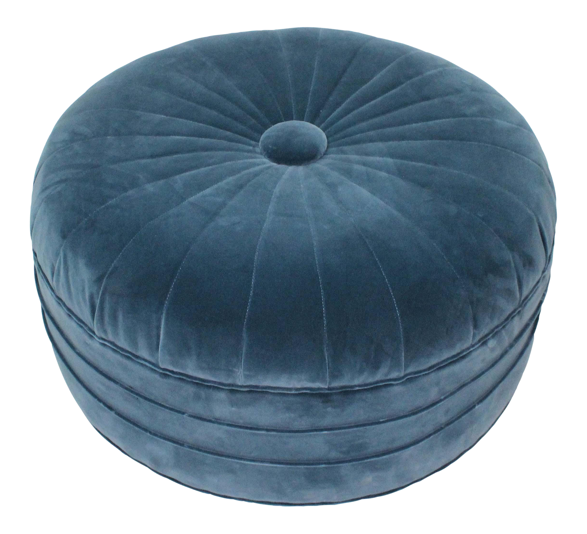 Round Art Deco Ottoman in Blue Velvet | Chairish