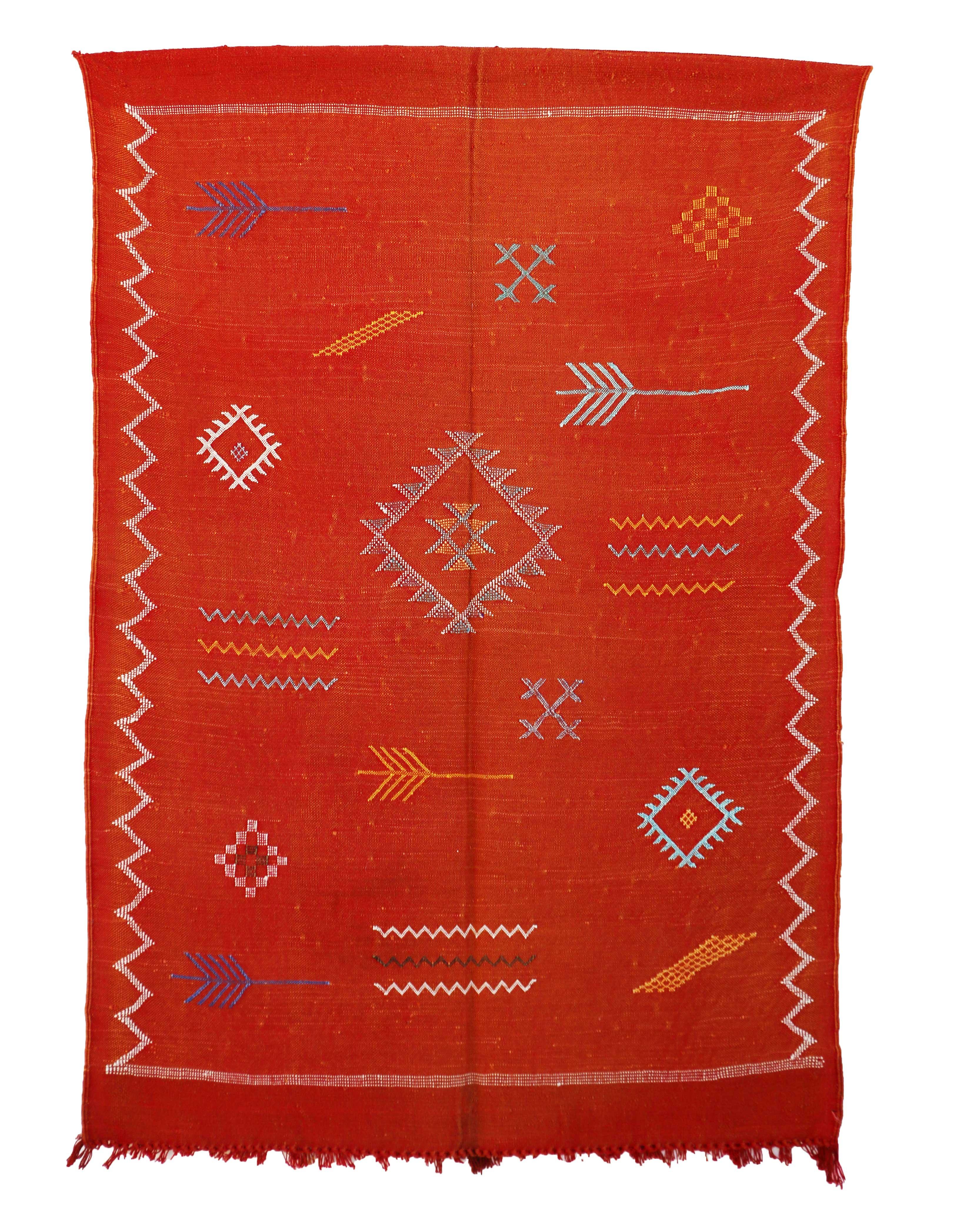 Orange Vintage Moroccan Cactus Silk Rug 3'2" X 4'8" Chairish