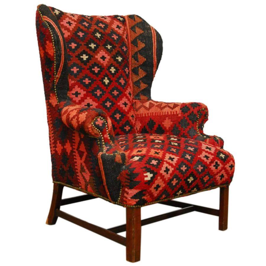 Kilim Wingback Armchair Chairish