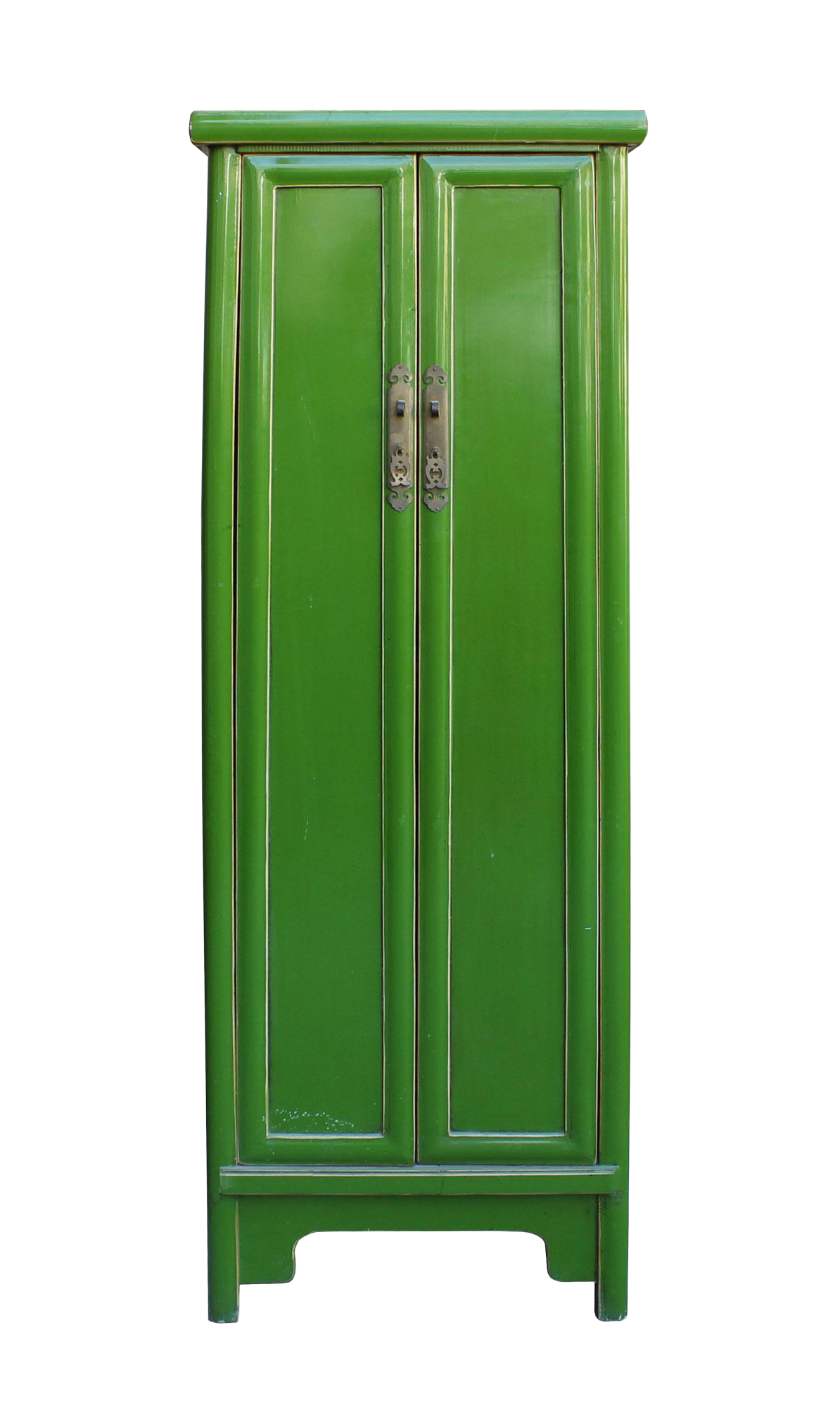 Chinese Oriental Simple Slim Narrow Bright Lime Green Tall Cabinet