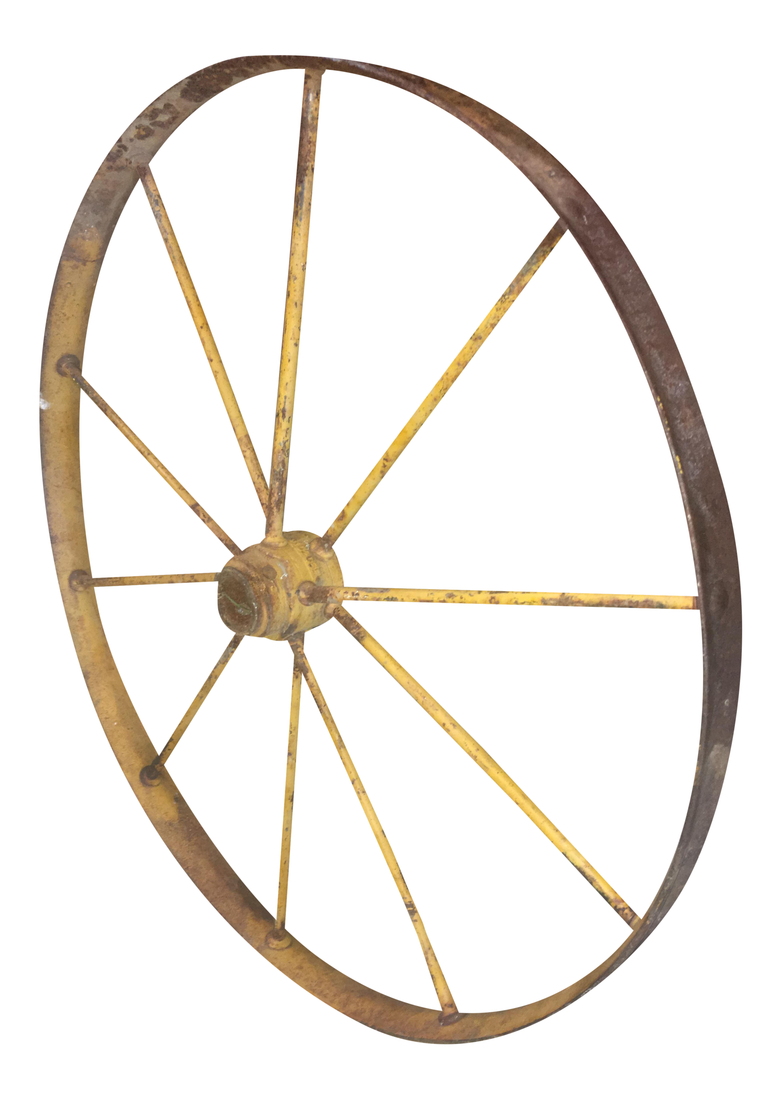 Small Yellow Metal Wagon Wheel | Chairish