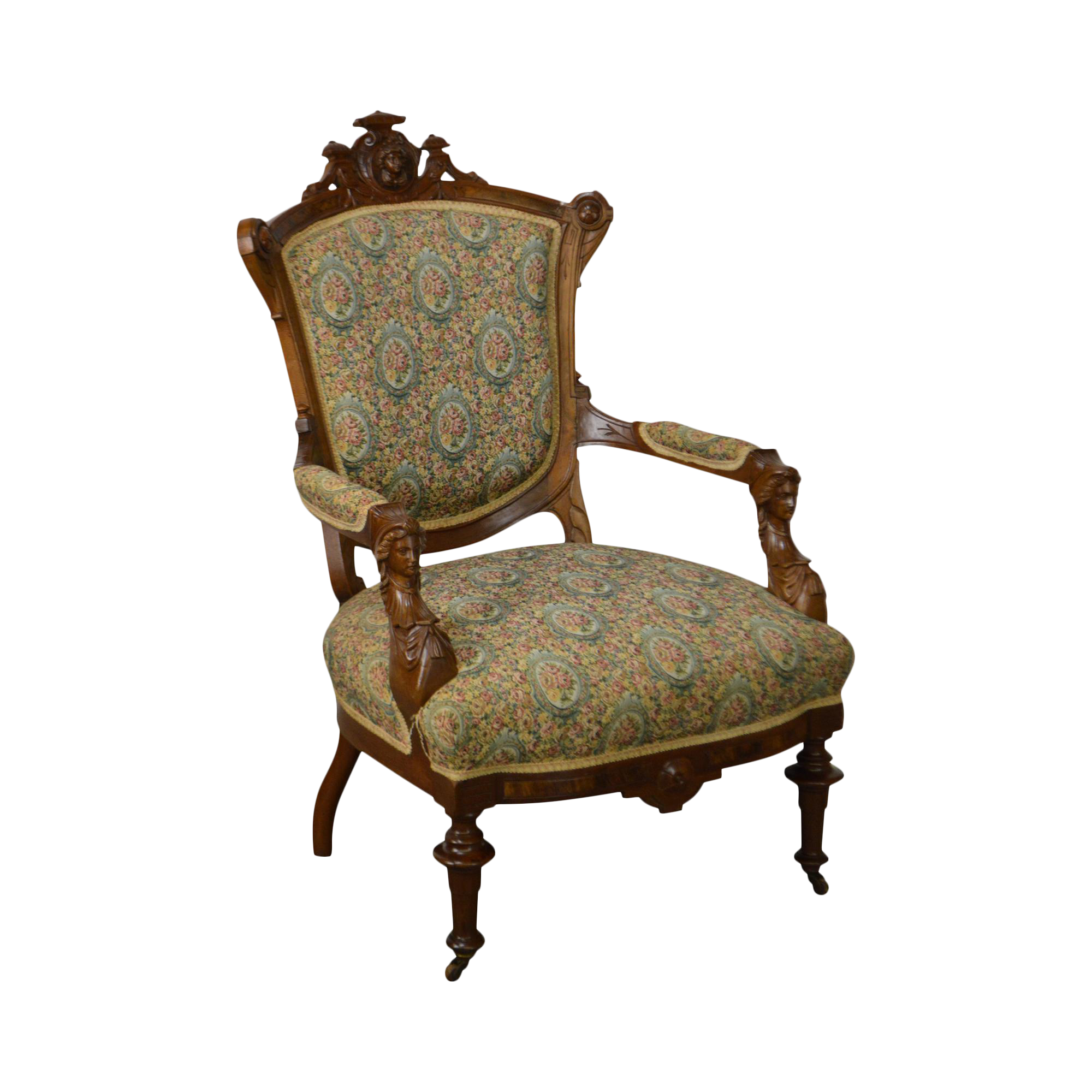 Antique John Jelliff Victorian Renaissance Carved Walnut Arm Chair