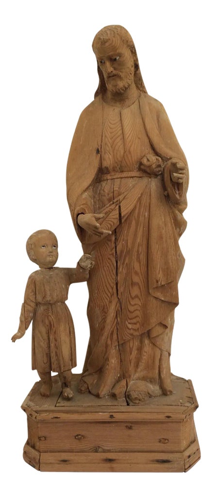 Antique Carved Wood Religious Sculpture | Chairish