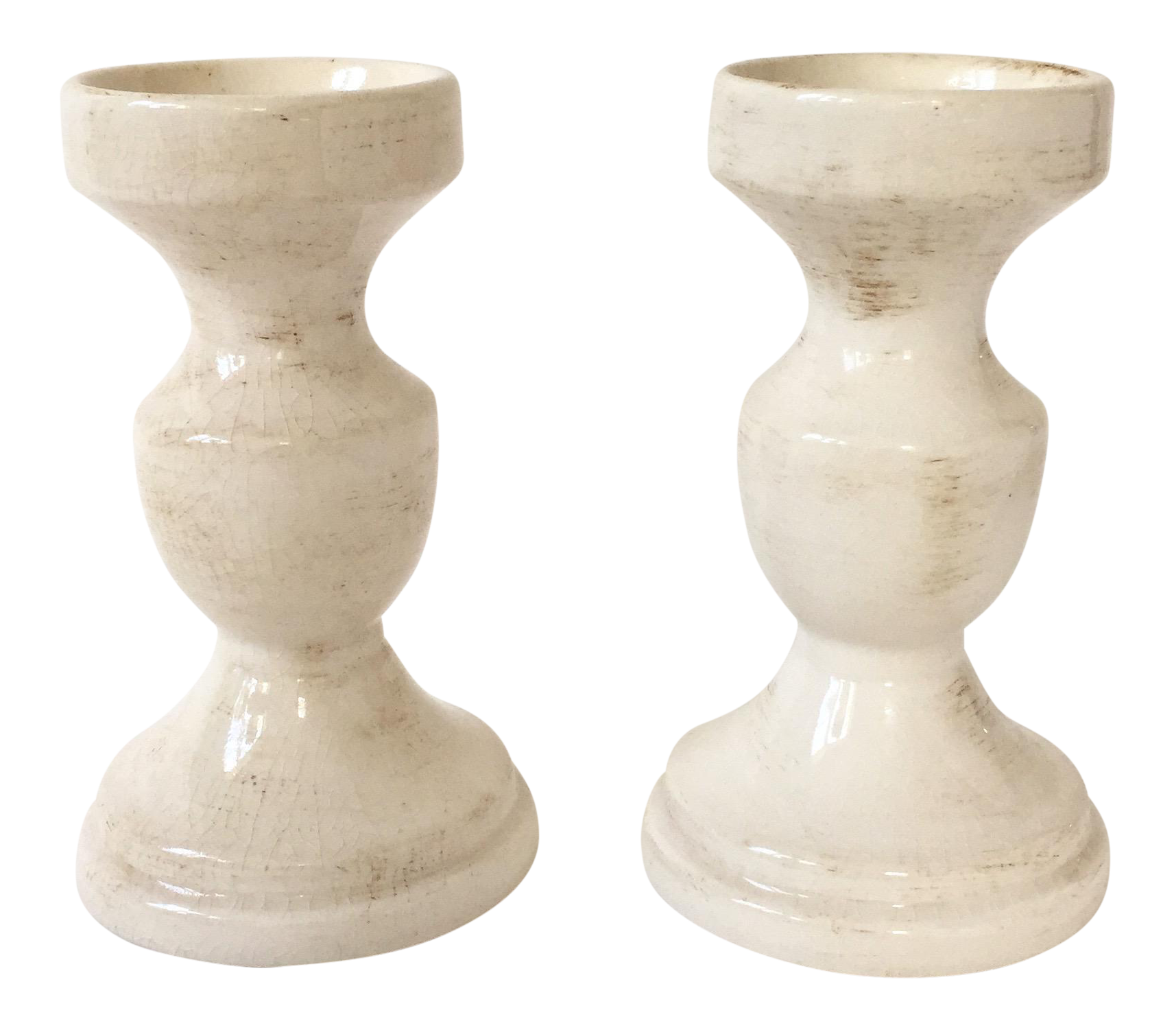 Cream Crackle Candle Holders A Pair Chairish
