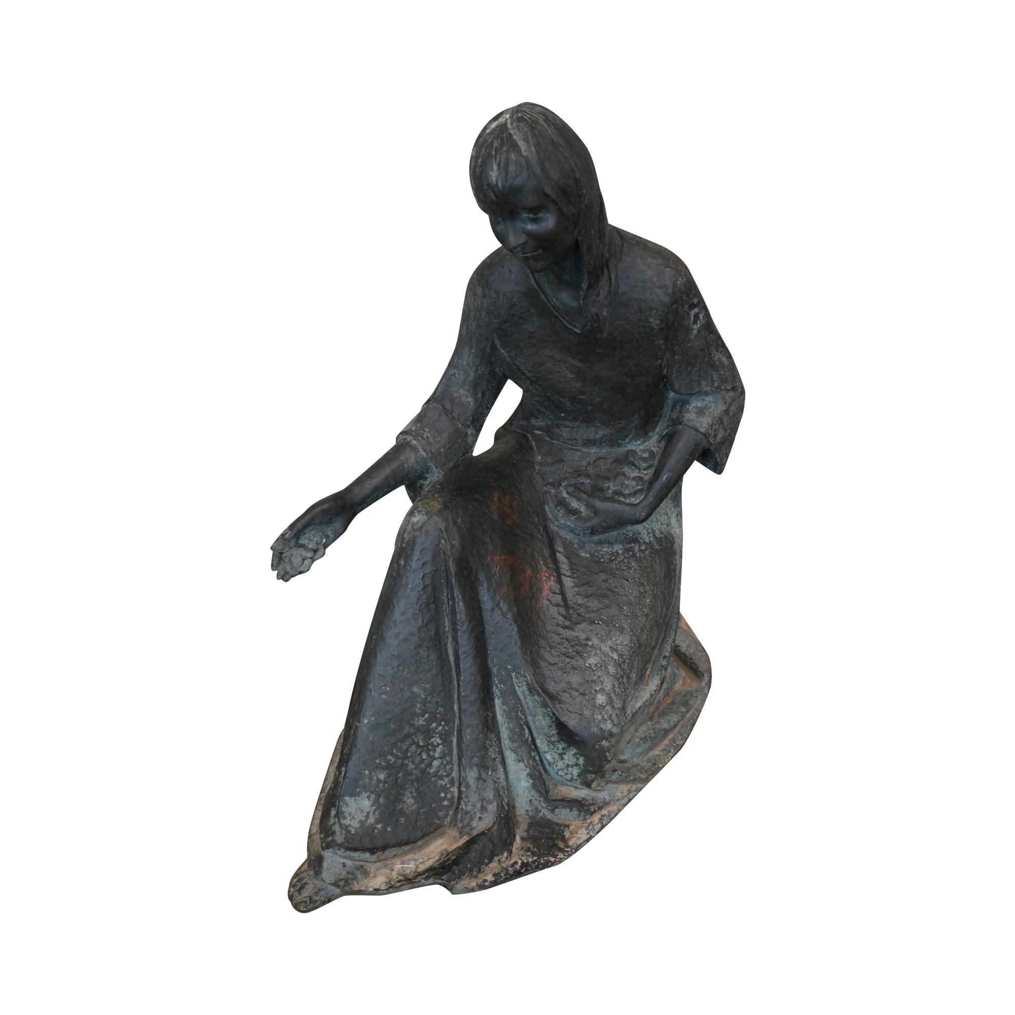 Large Antique Bronze Garden Statue of Kneeling Woman Chairish
