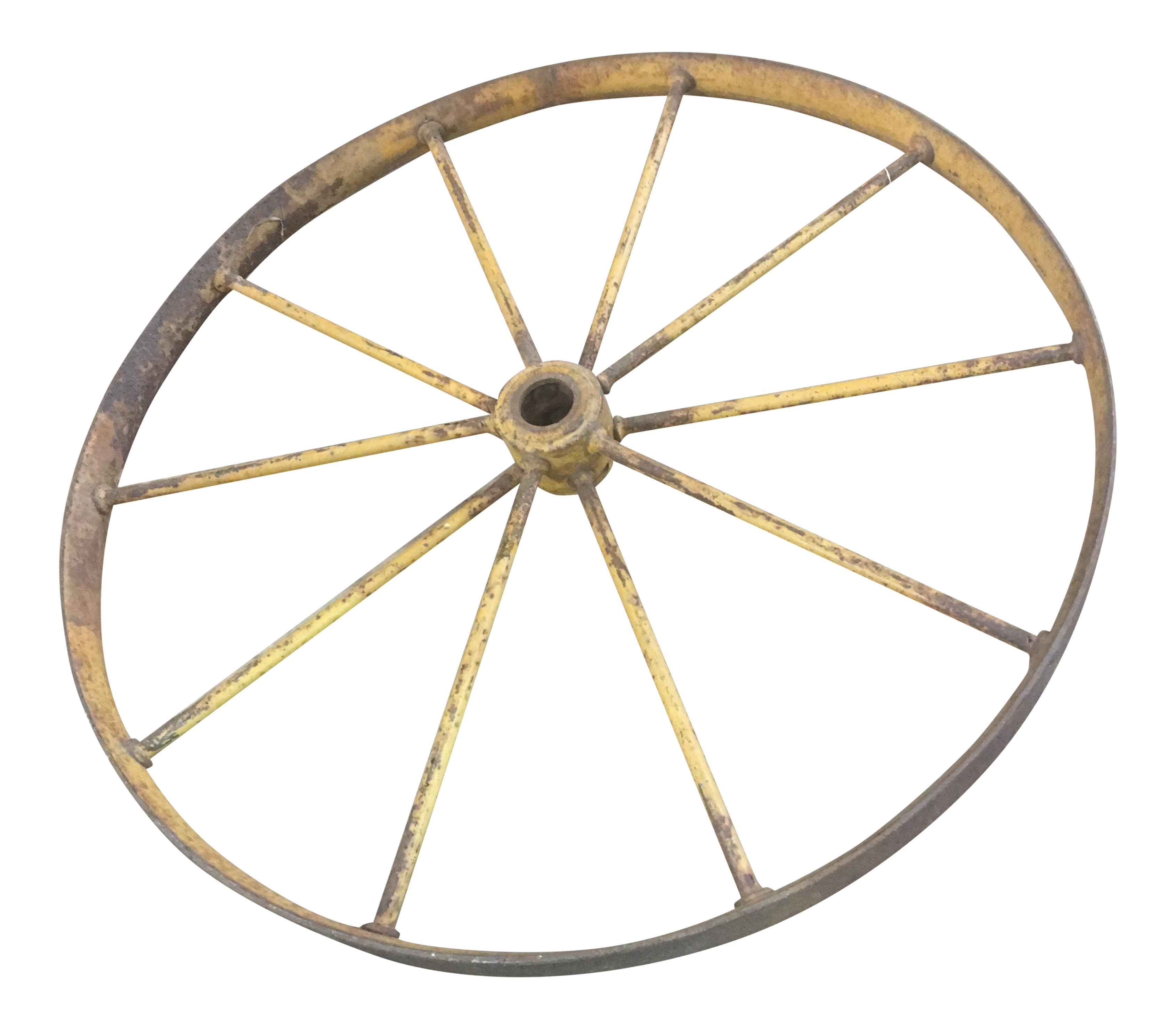 Small Yellow Metal Wagon Wheel | Chairish