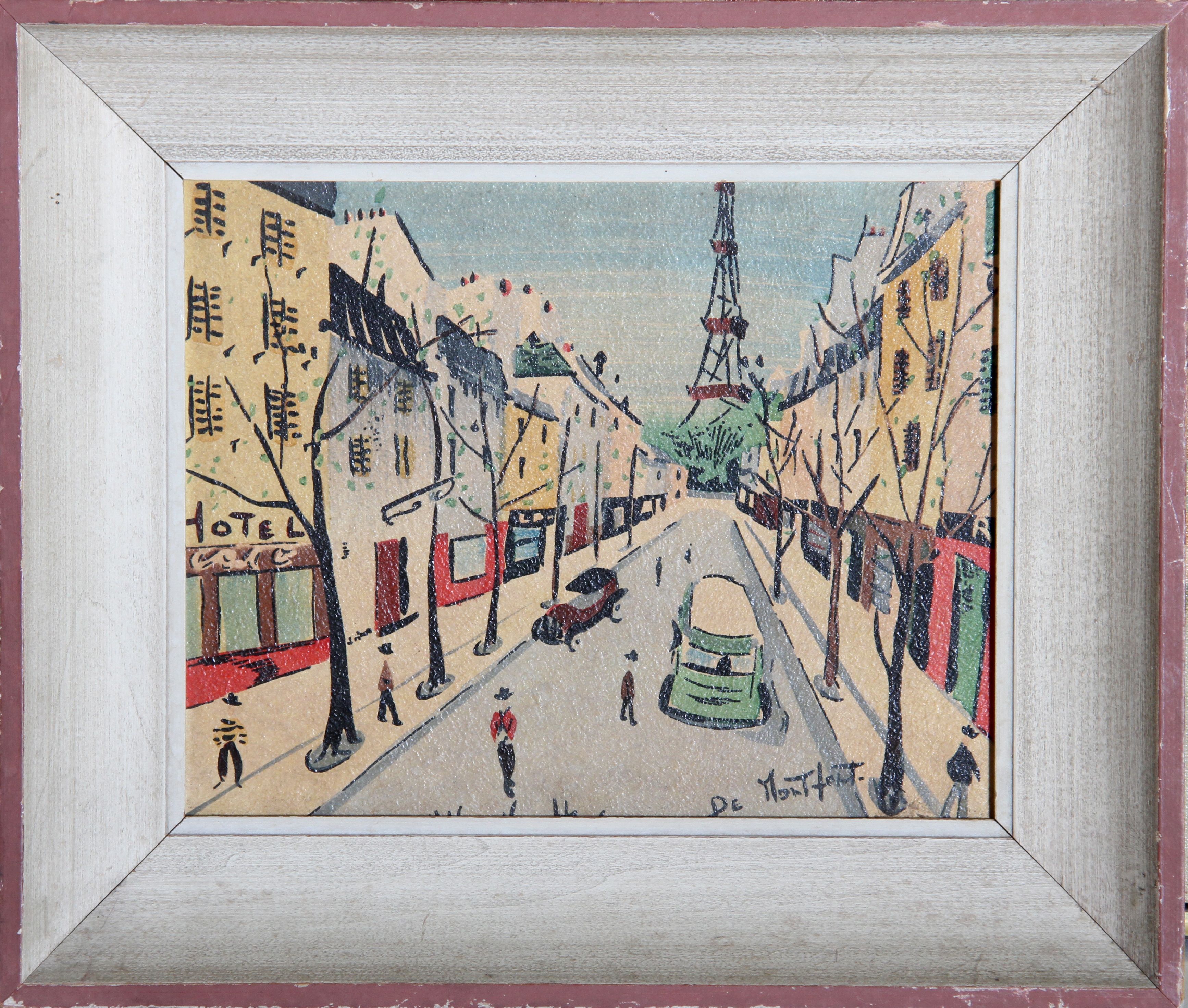 Charles De Montfort Print on Board Paris Scene Chairish