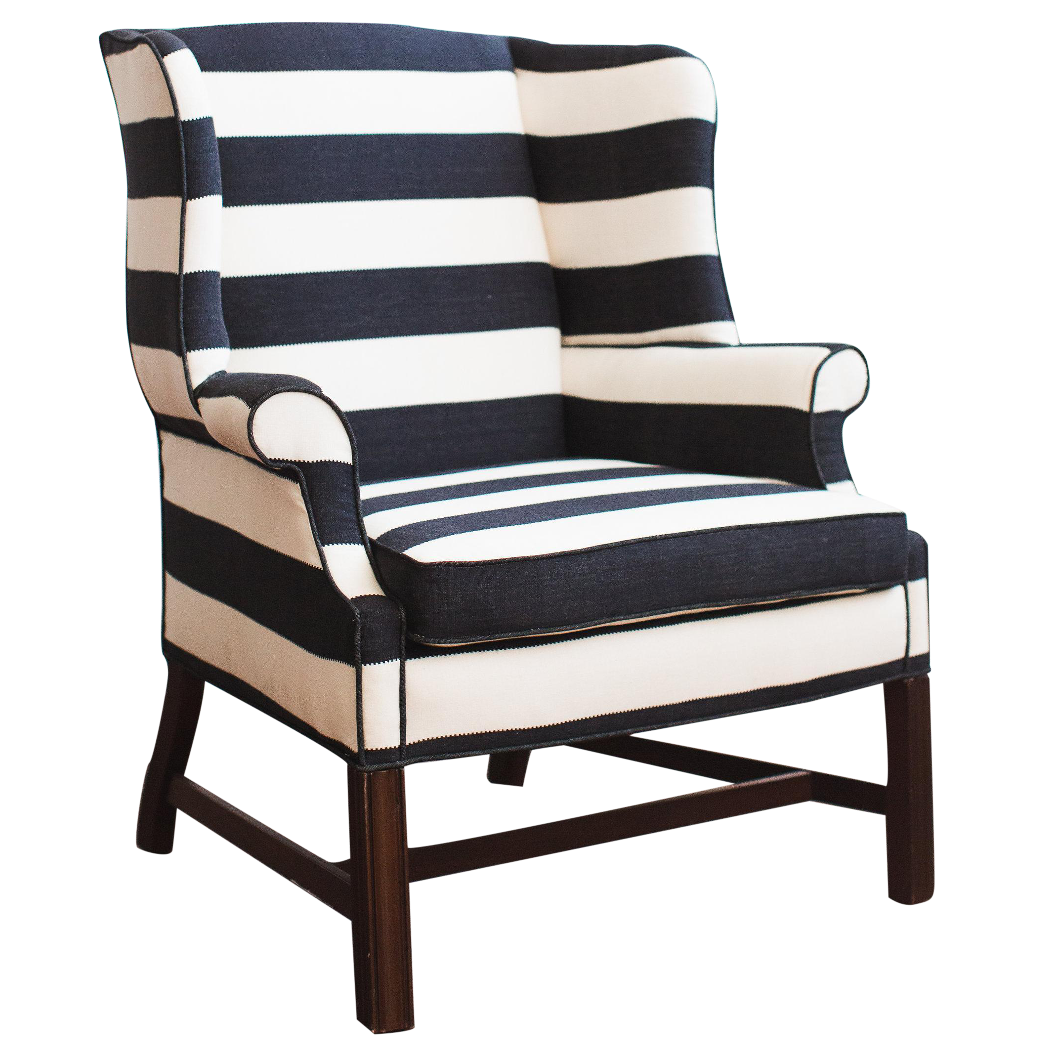 Large Upholstered Black and White Striped Chair | Chairish