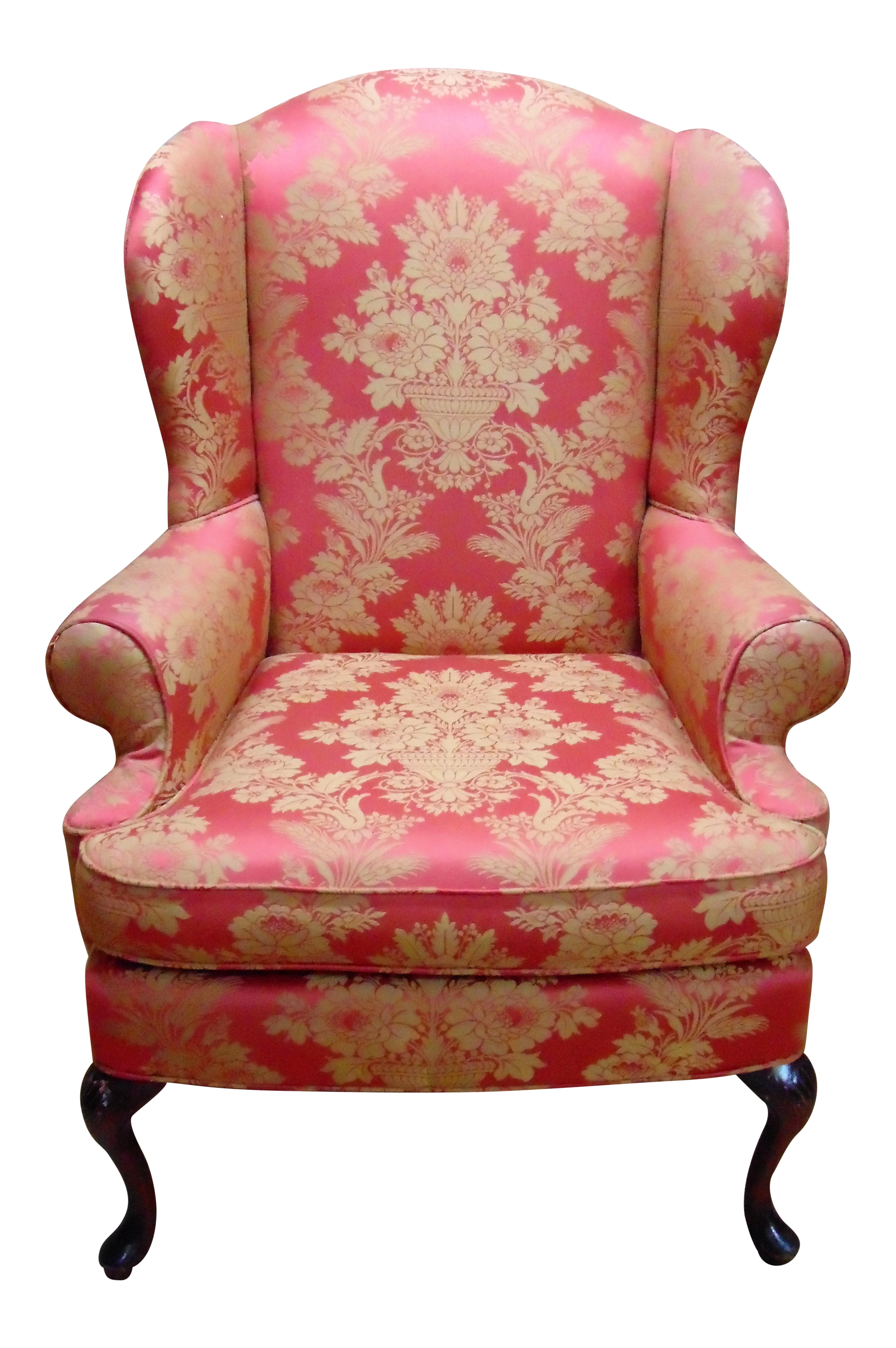 Red Damask Wingback Chair Chairish