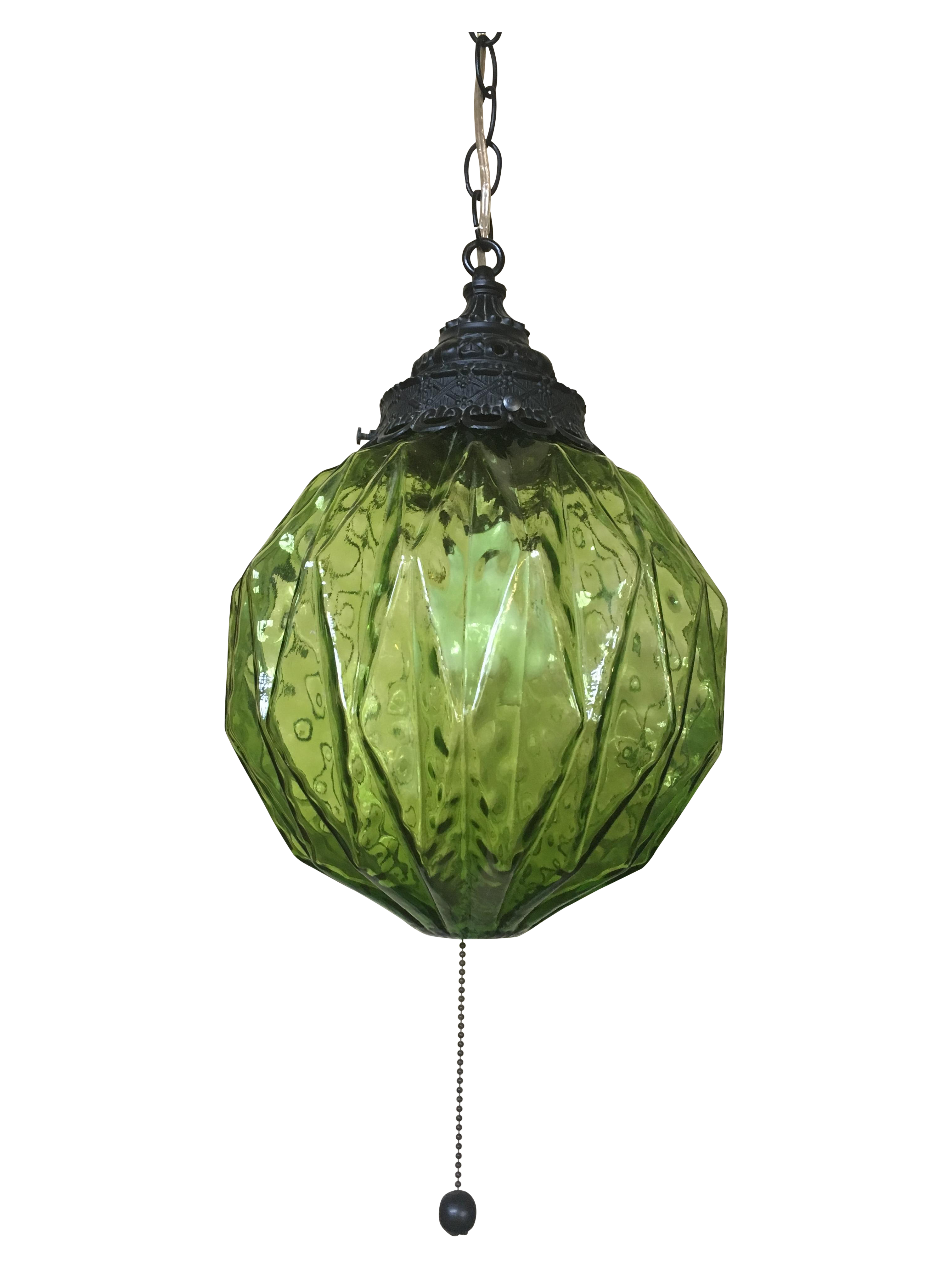 MidCentury Green Glass Hanging Swag Lamp Chairish