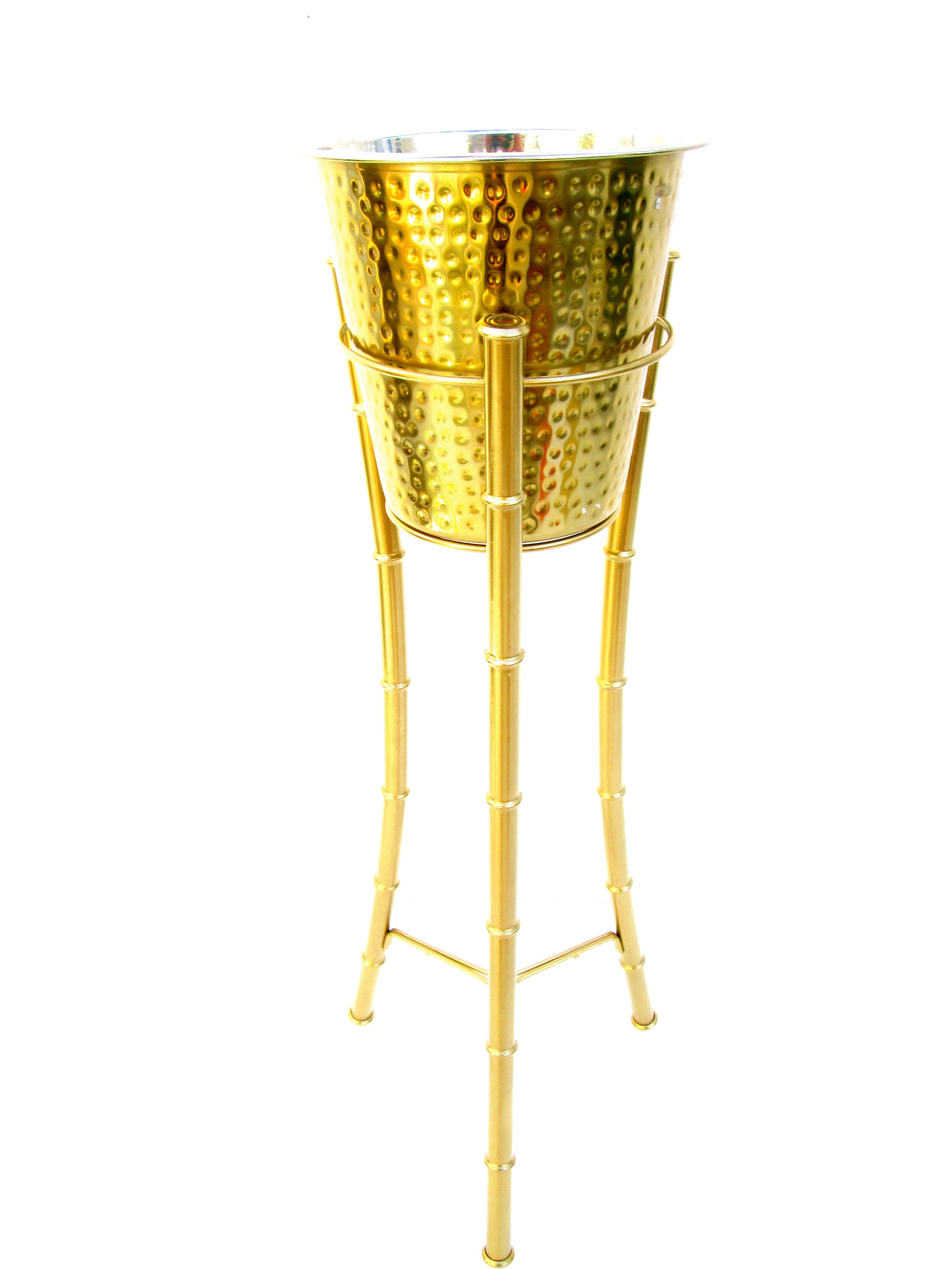 Vintage Hollywood Regency Faux Bamboo Brass Ice Bucket on Stand Chairish