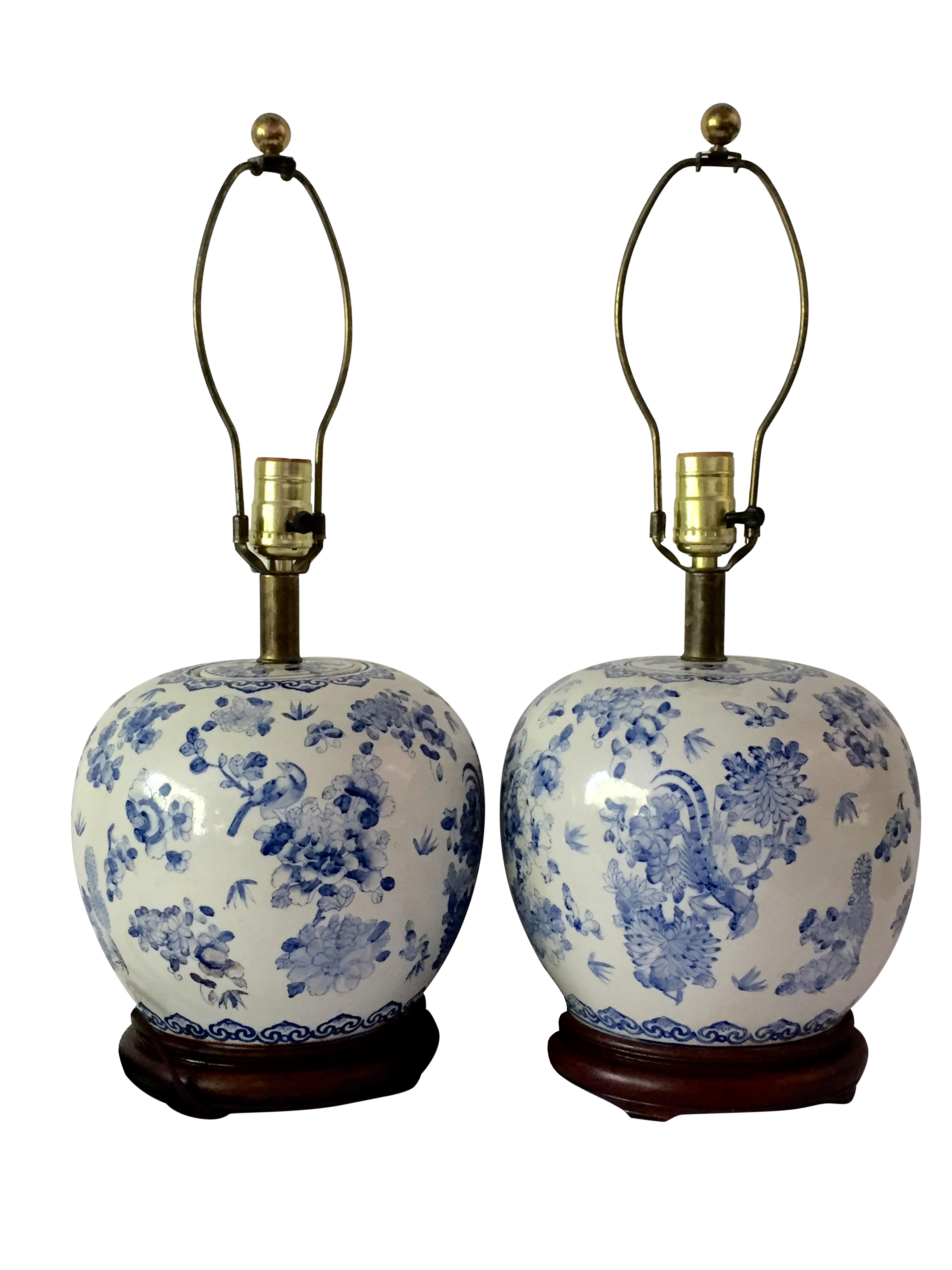 Vintage Chinese Blue White Ginger Jar Lamps Pair Chairish